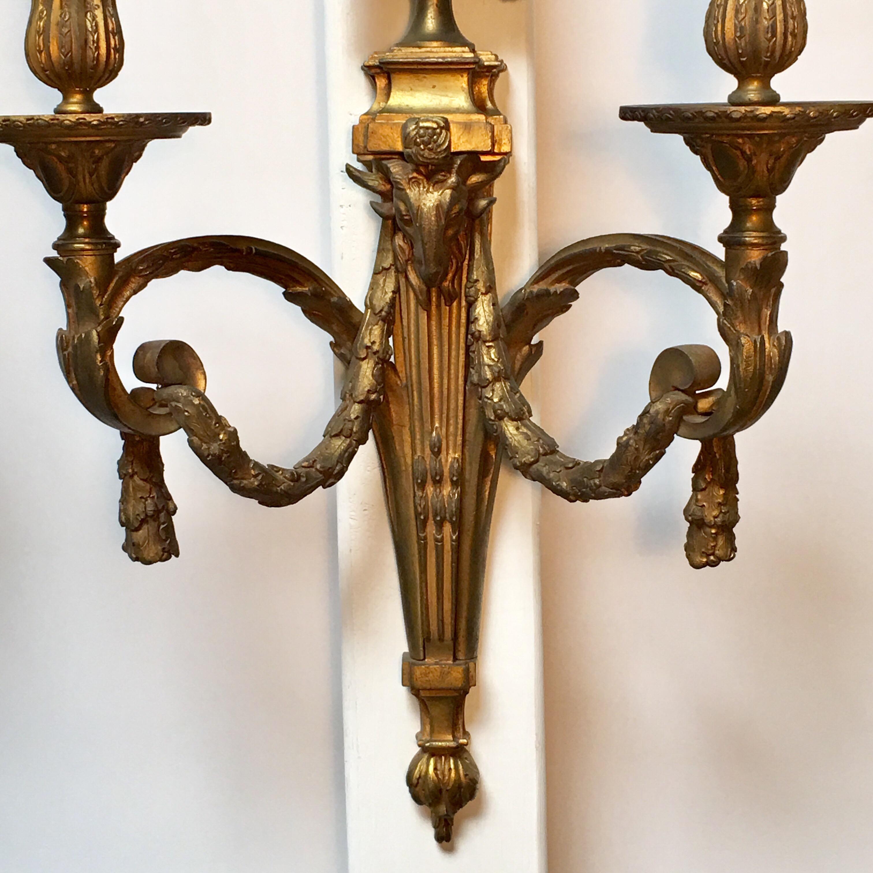 Pair of  Large French Bronze Louis XVI Style Wall Sconces For Sale 4