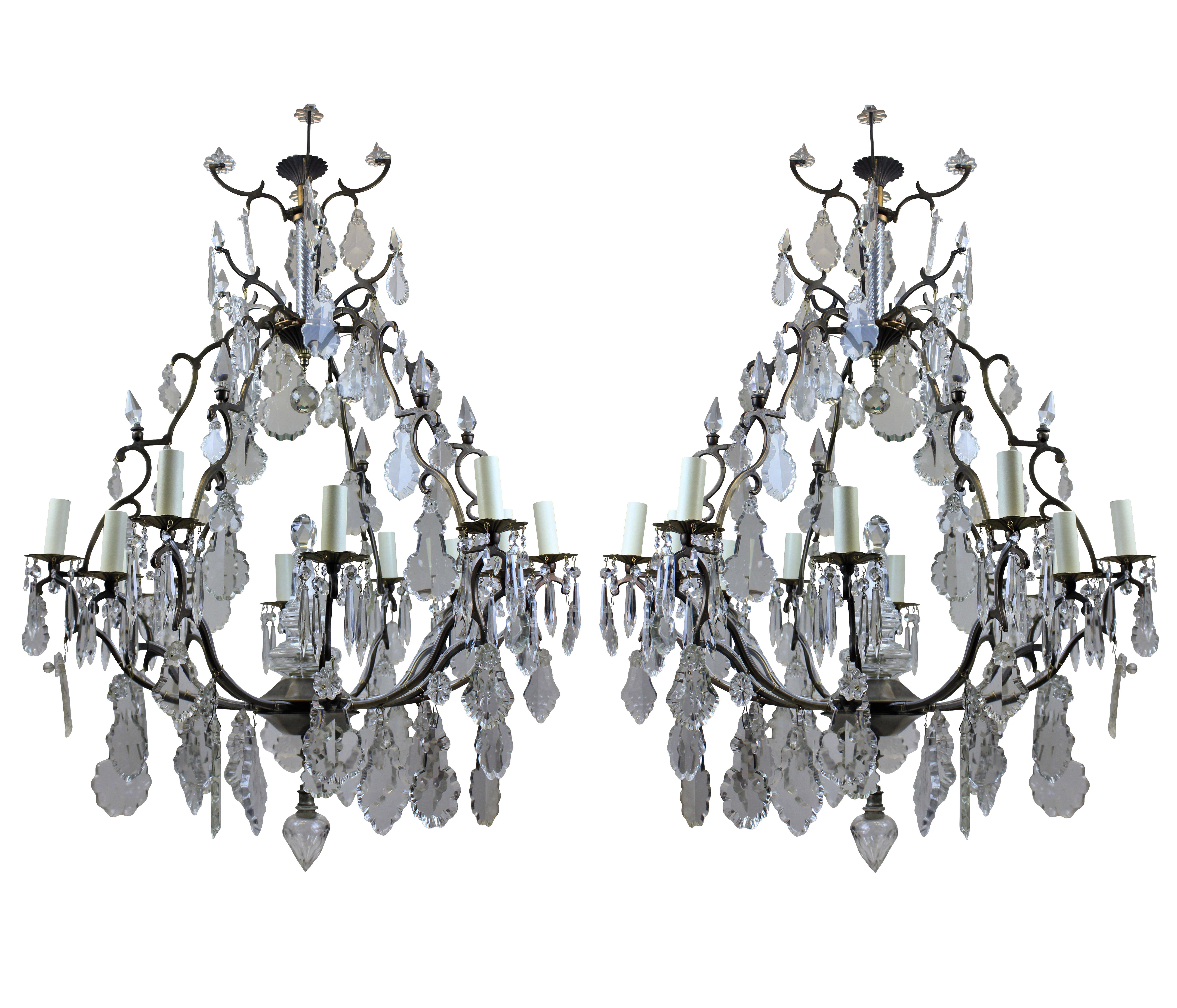 Pair of Large French Cage Chandeliers 1