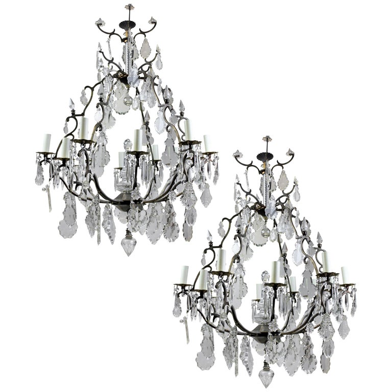 Pair of Large French Cage Chandeliers For Sale at 1stdibs