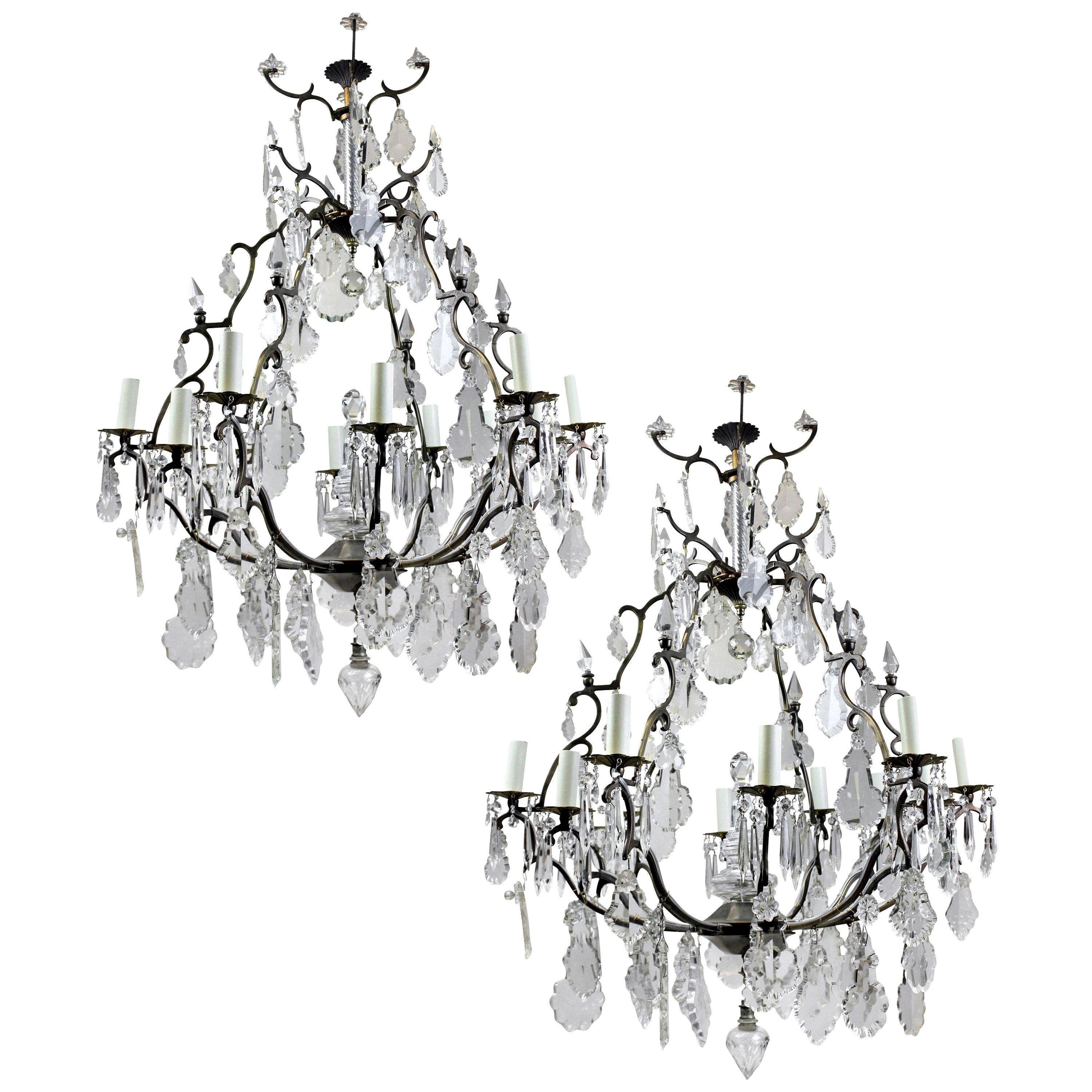 Pair of Large French Cage Chandeliers