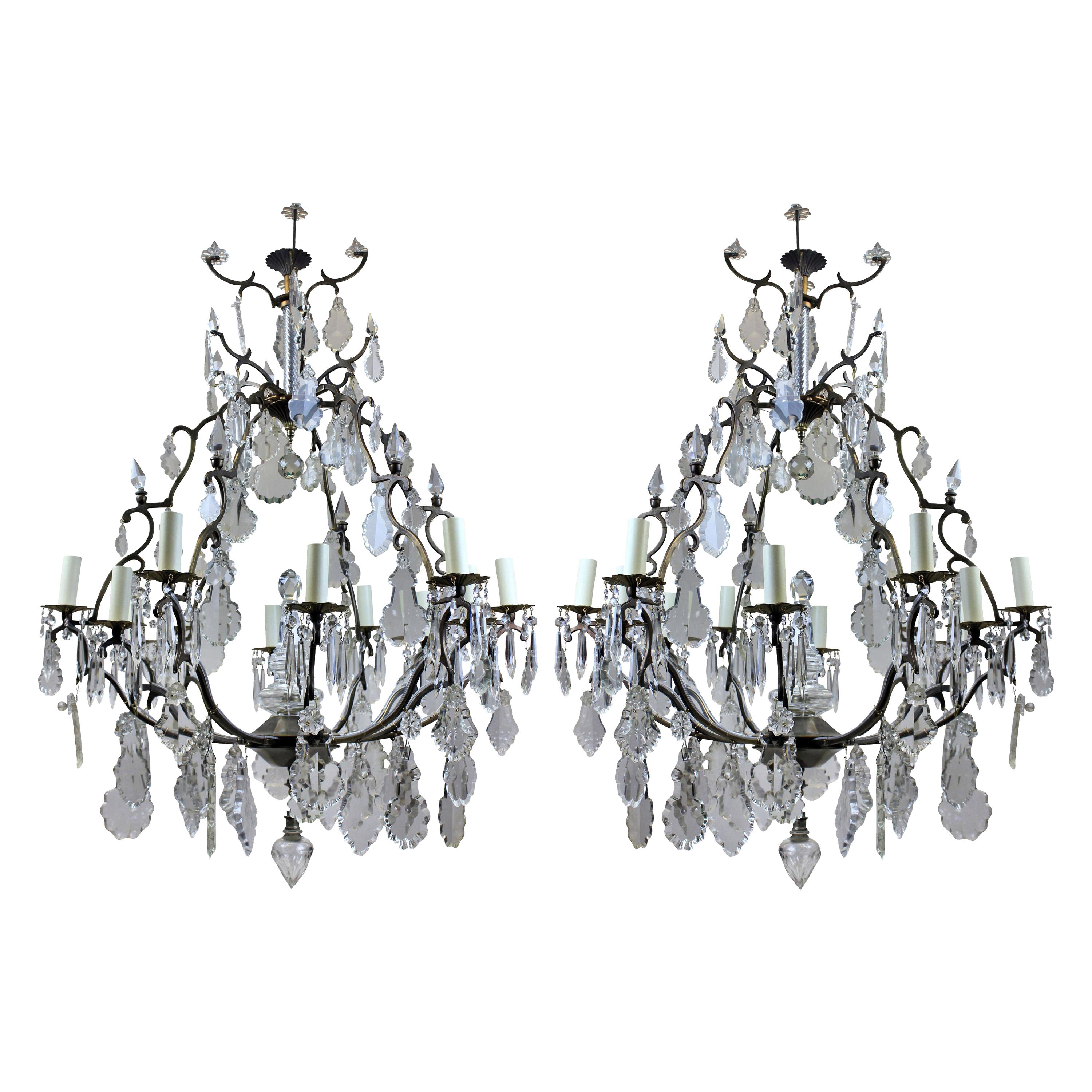 Pair of Large French Cage Chandeliers