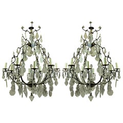 Pair of Large French Cage Chandeliers