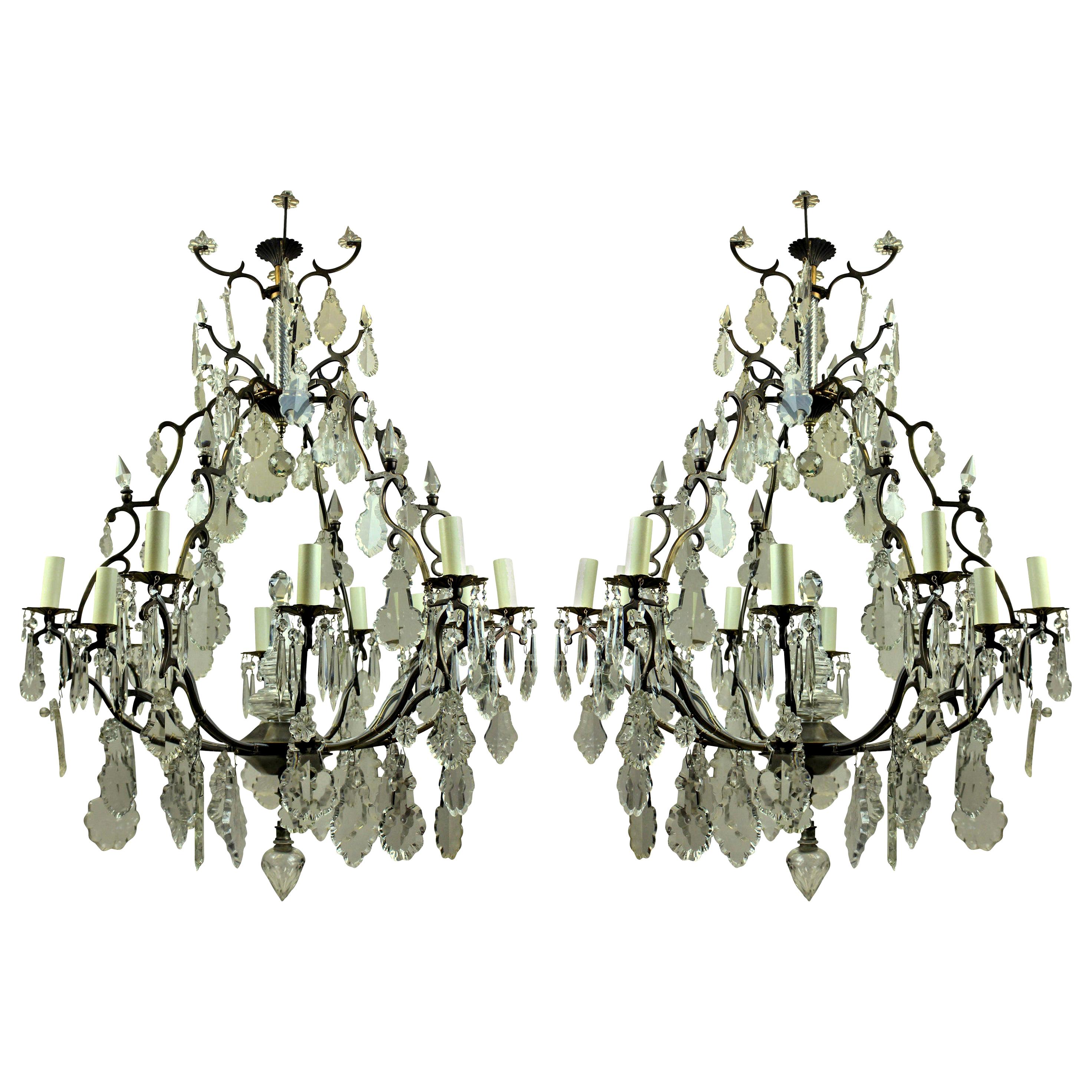 Pair of Large French Cage Chandeliers