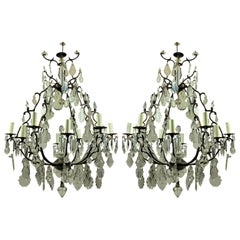 Pair of Large French Cage Chandeliers