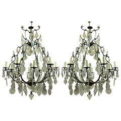 Pair of Large French Cage Chandeliers
