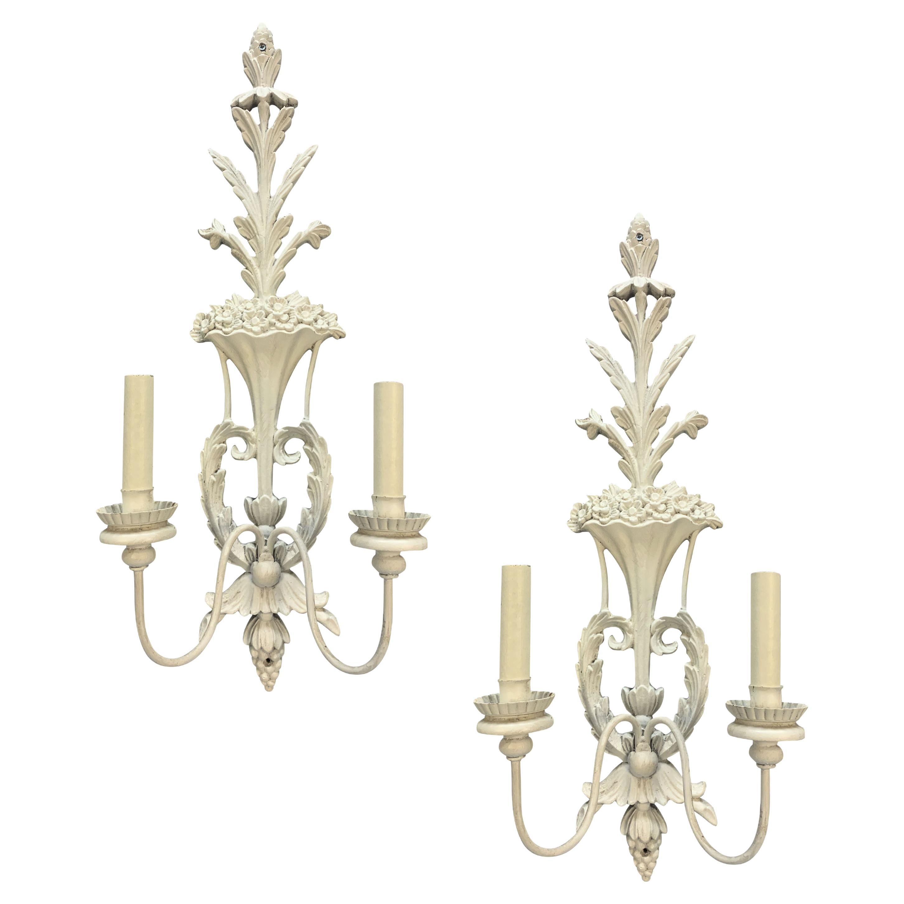 Pair Of Large French Carved & Gessoed Wall Lights