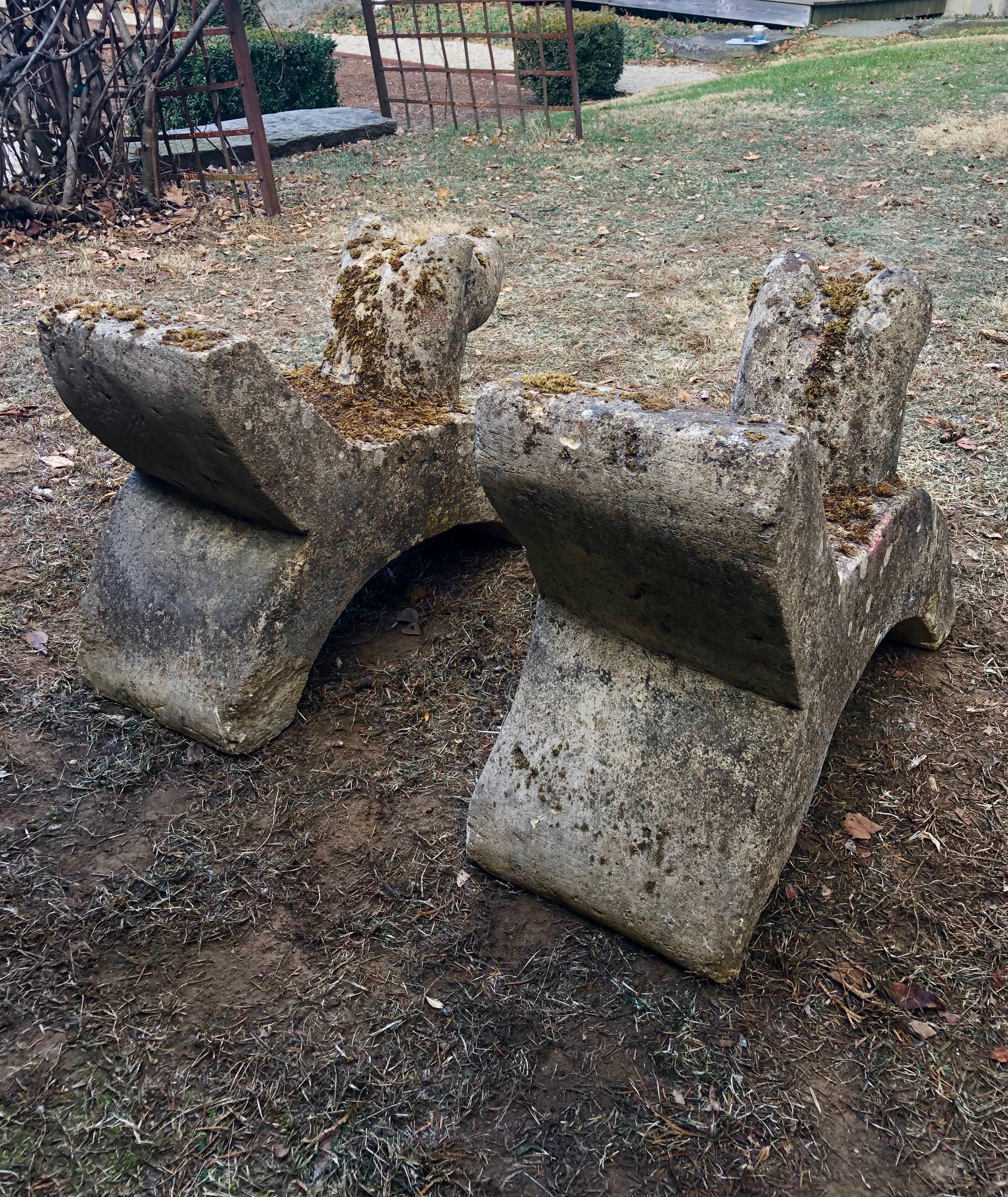 Pair of Large French Carved Limestone Dog Corbel-Like Figures #1 In Good Condition In Woodbury, CT