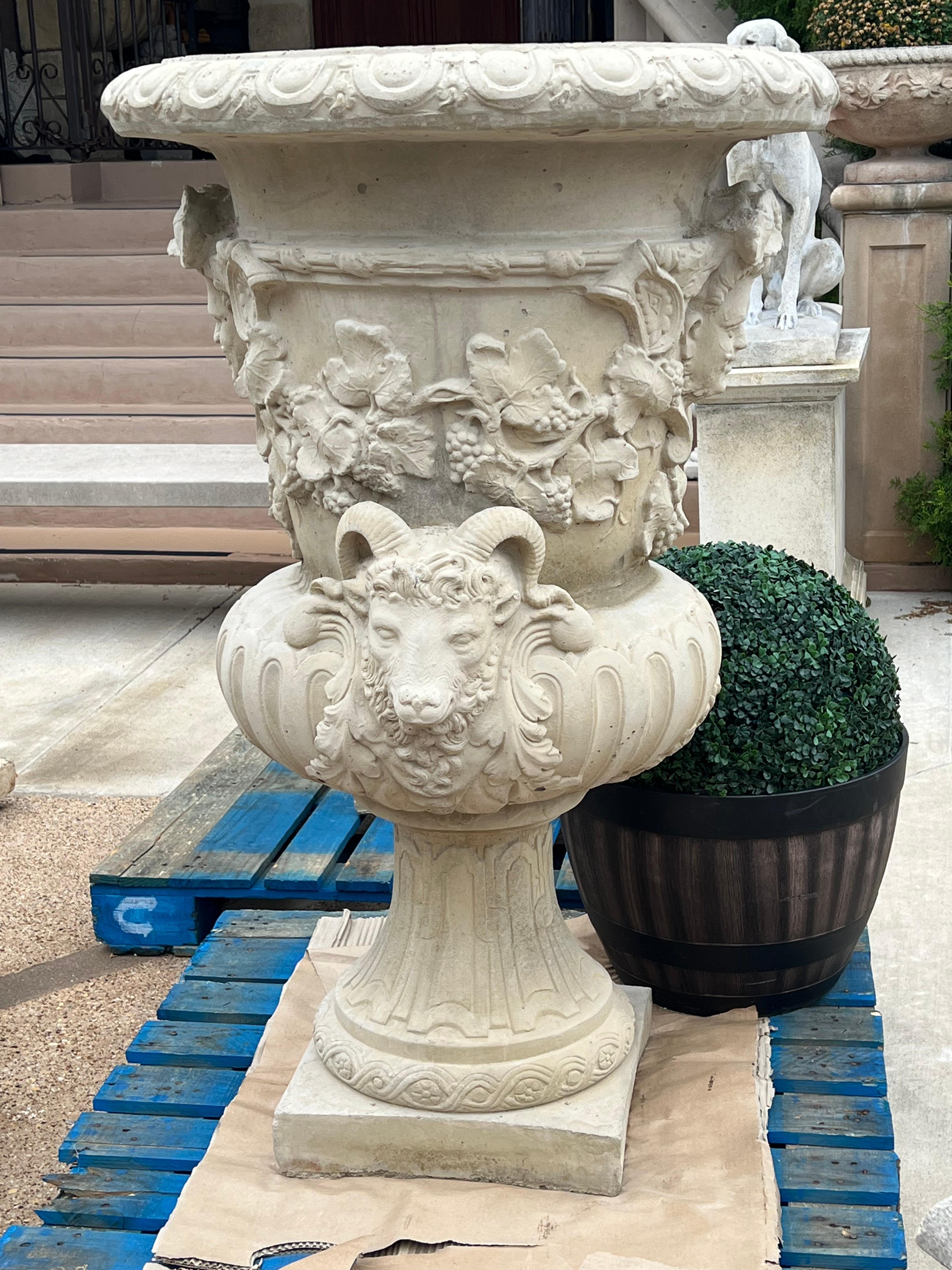 Pair of Large French Cast Garden Vases after the Models of Jean-Baptiste Pigalle For Sale 5
