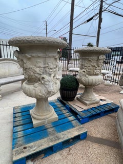 Pair of Large French Cast Garden Vases after the Models of Jean-Baptiste Pigalle