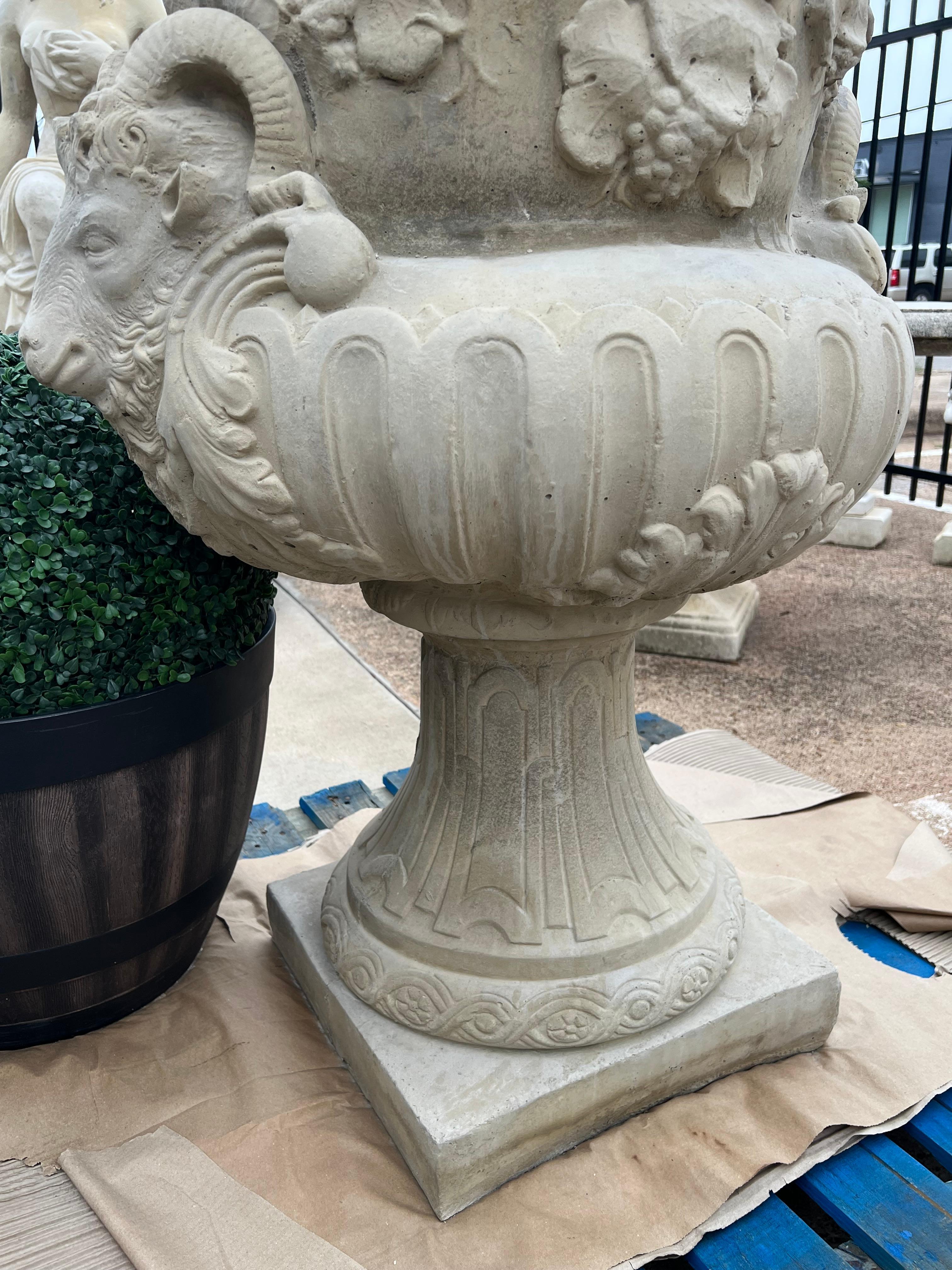 Cast Stone Pair of Large French Cast Garden Vases after the Models of Jean-Baptiste Pigalle For Sale