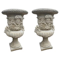 Pair of Large French Cast Garden Vases after the Models of Jean-Baptiste Pigalle
