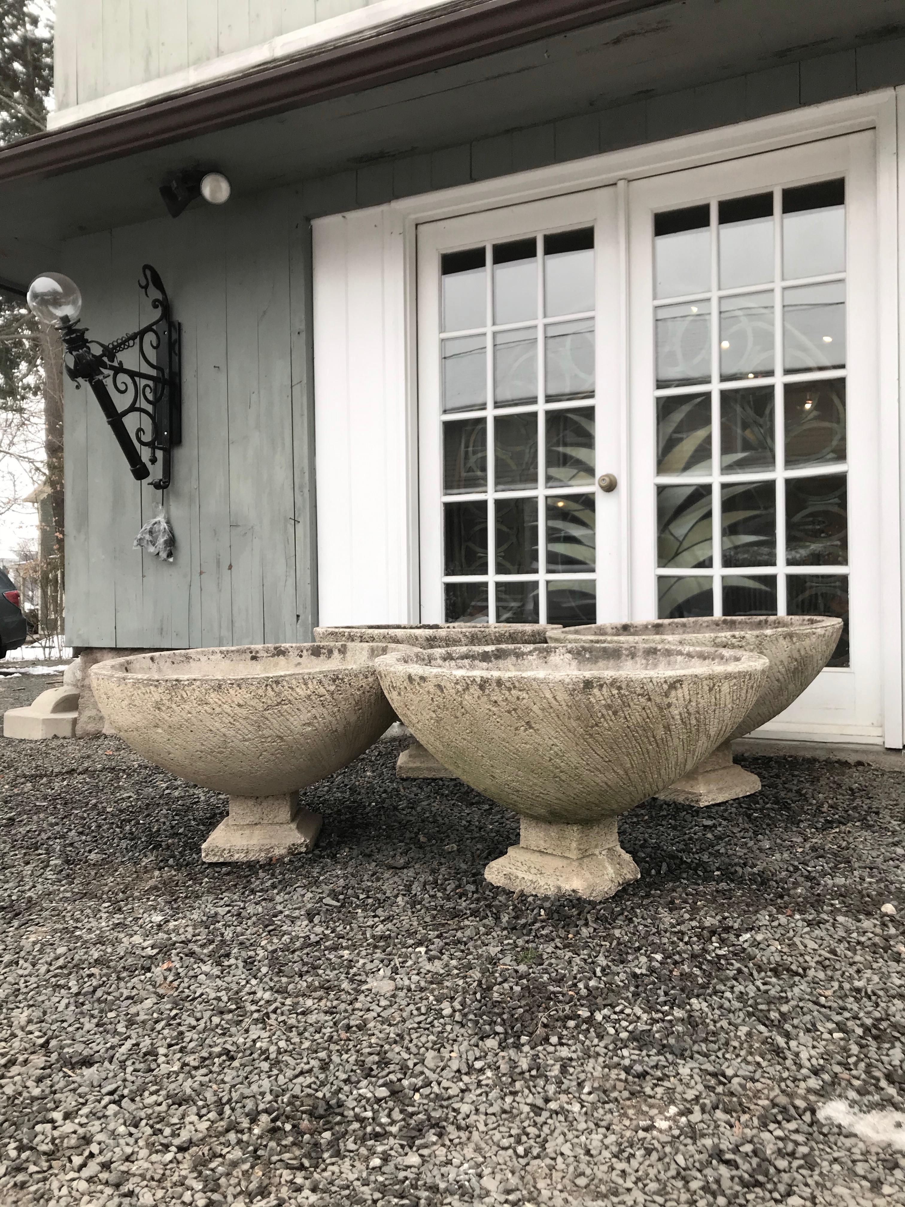Pair of Large French Cast Stone Bowl Planters on Integral Feet #2 9