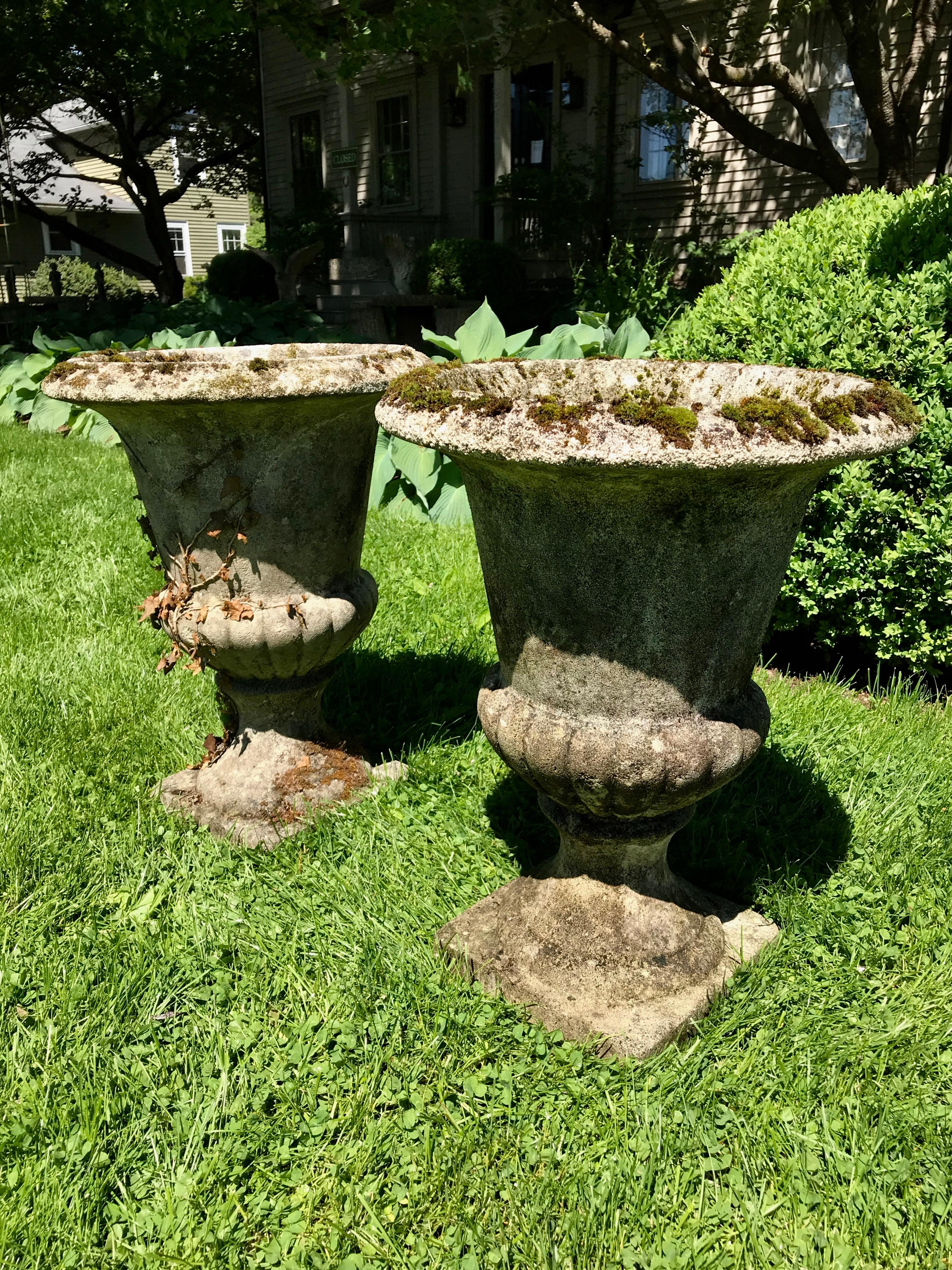 Neoclassical Pair of Large French Cast Stone Campana Urns