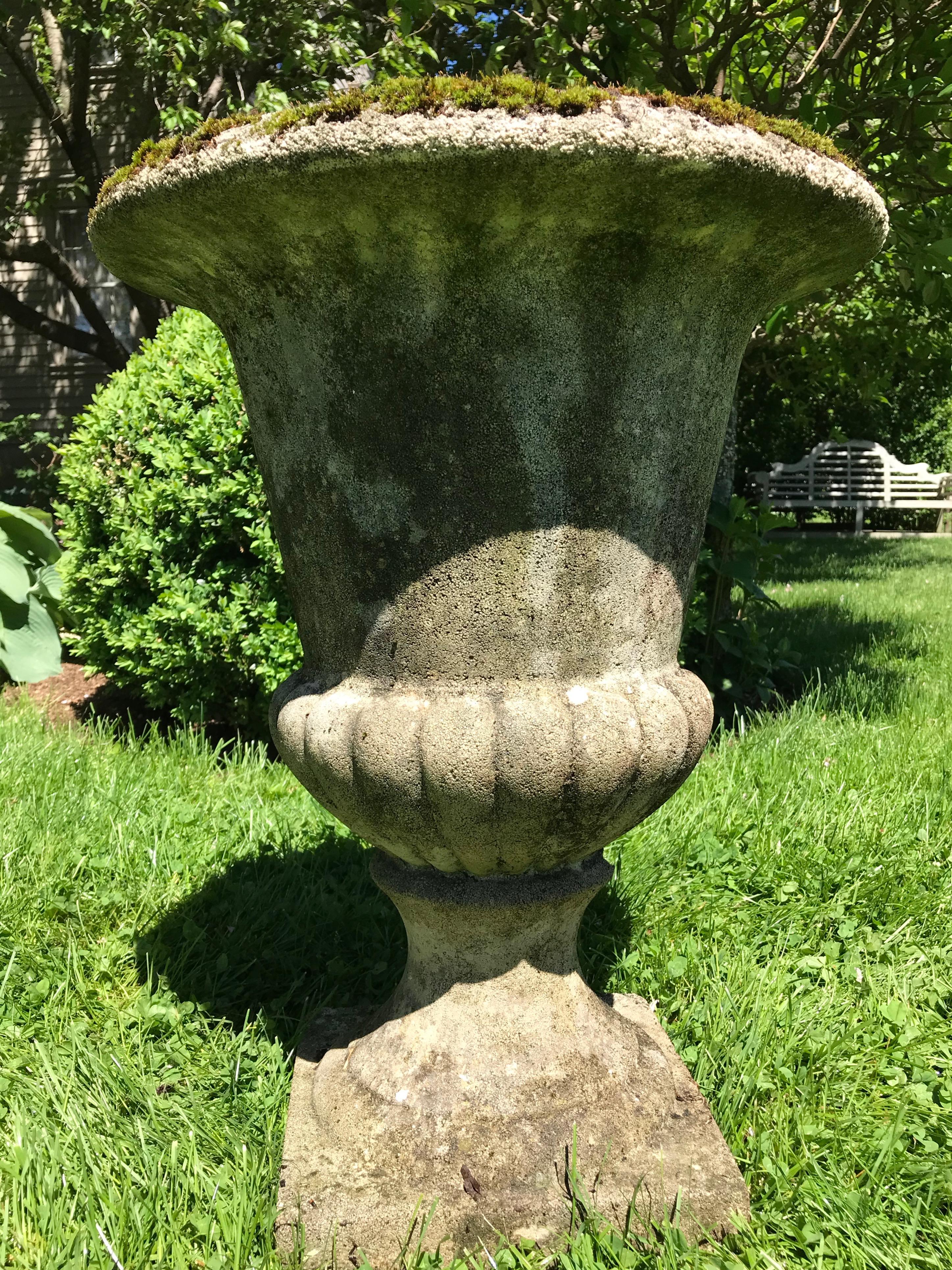 Pair of Large French Cast Stone Campana Urns 2