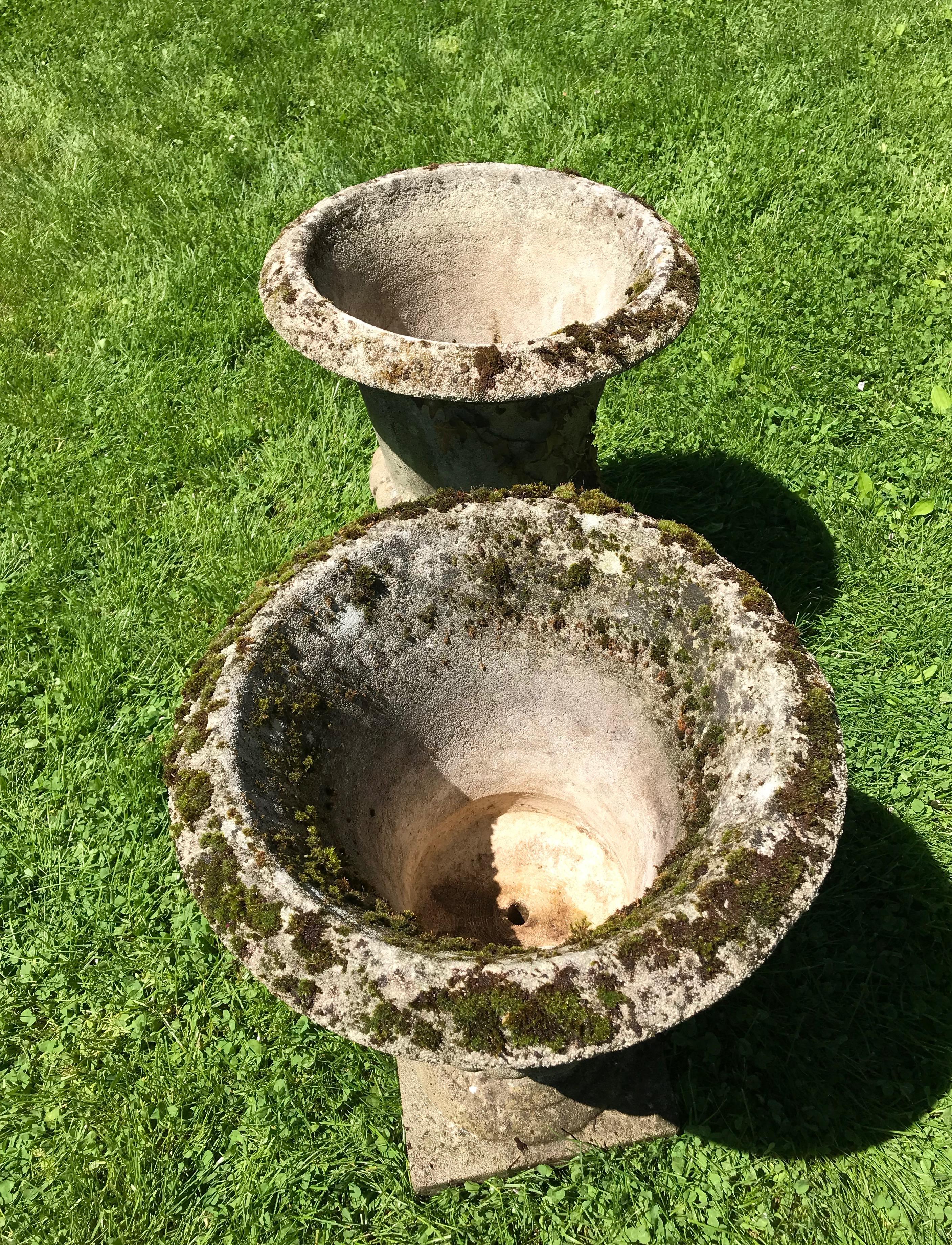 Pair of Large French Cast Stone Campana Urns 4