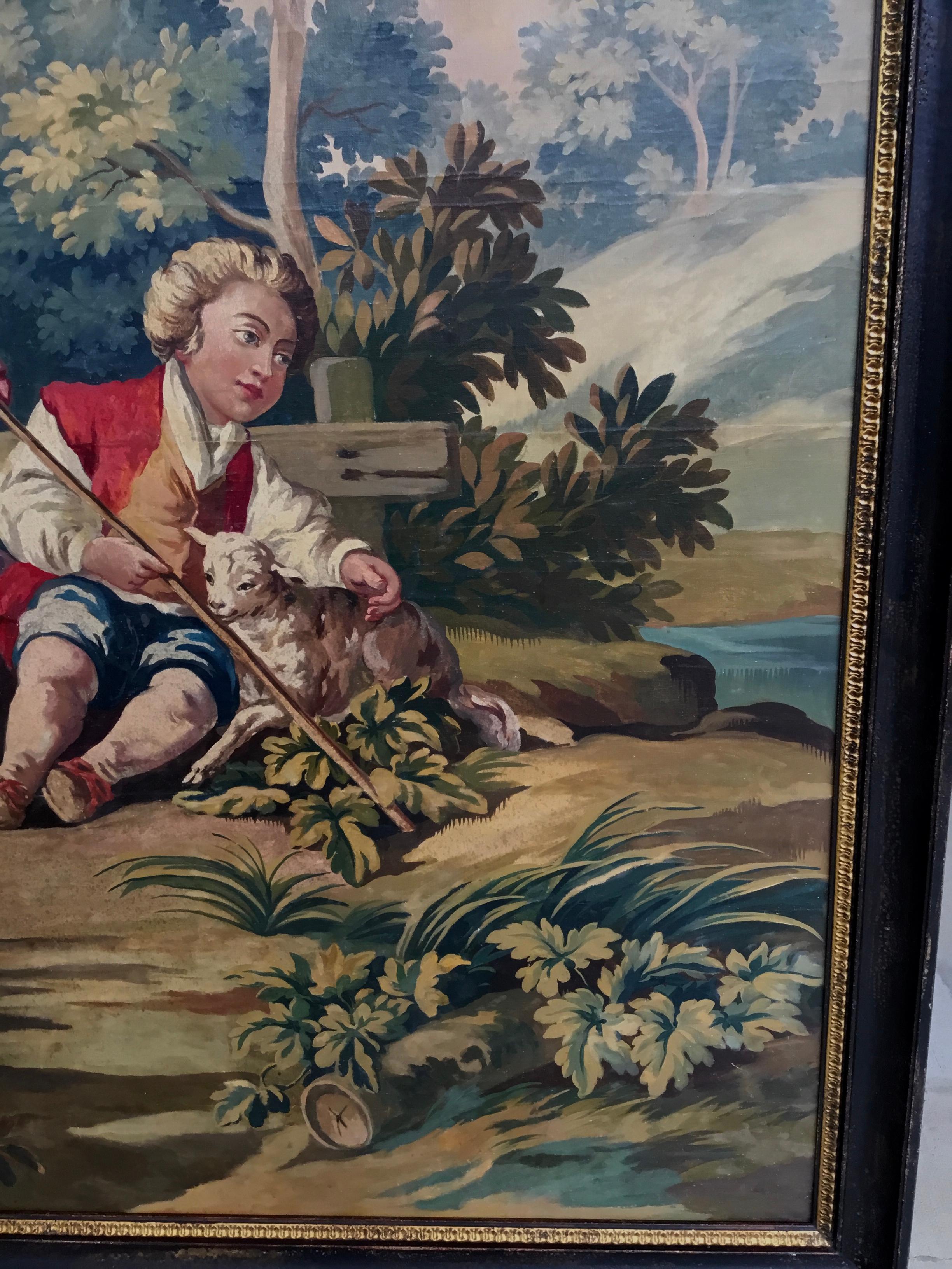 Pair of French Chateau Paintings of Children in a Garden Setting, 19th Century 7