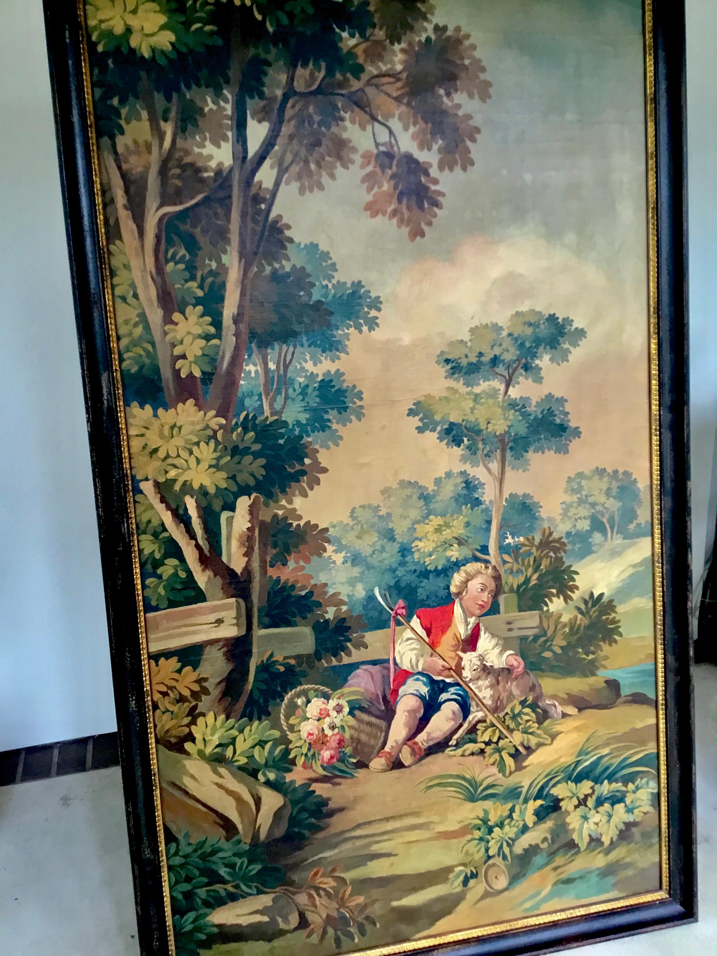Pair of French Chateau Paintings of Children in a Garden Setting, 19th Century 8
