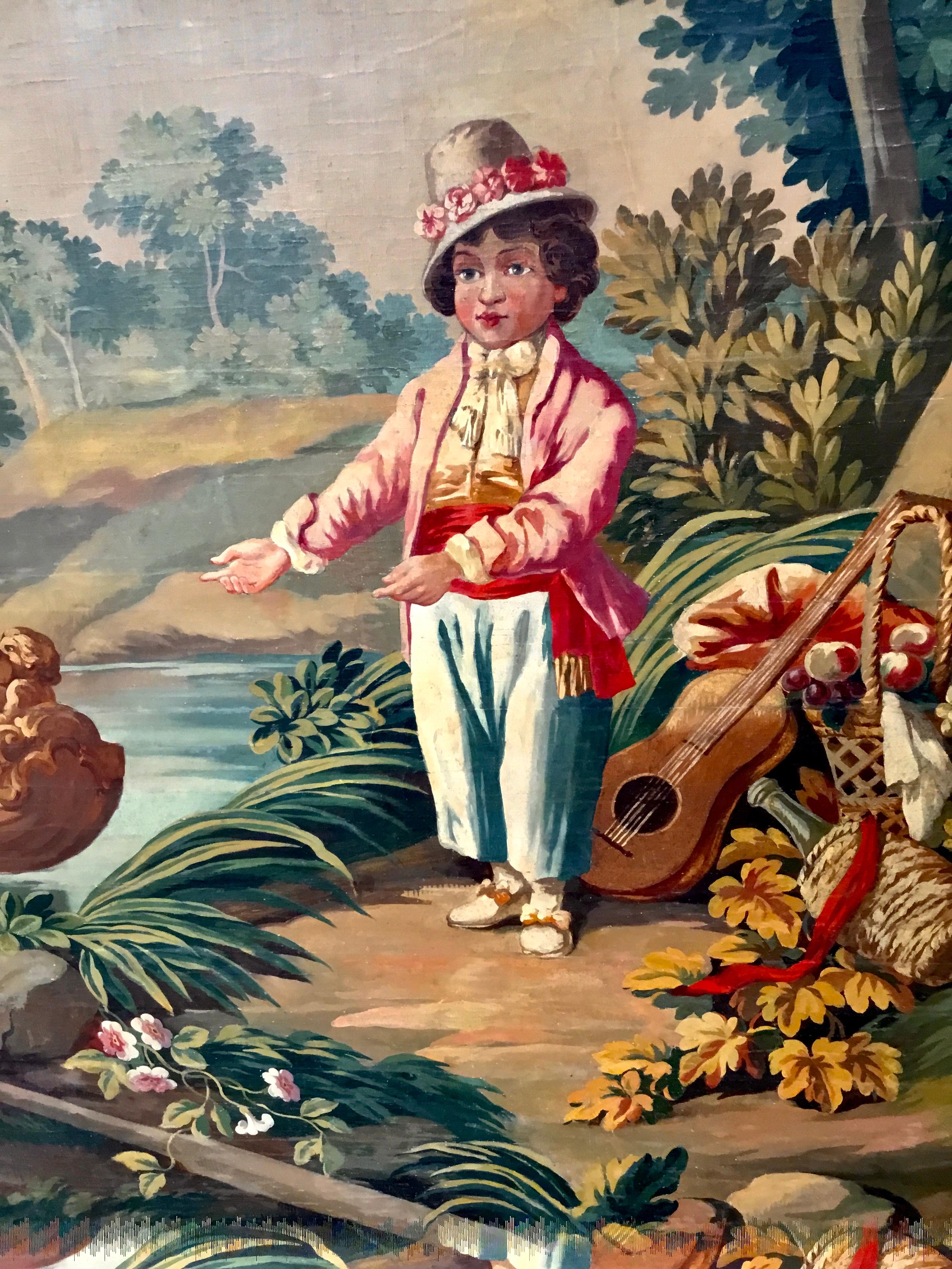 Large scale superb paintings of children in a garden setting. One is tending a lamb and the
Other with a musical instrument. Good retention of color and no restorations. Nicely custom
Framed in a black frame with a gilt liner. Great for large