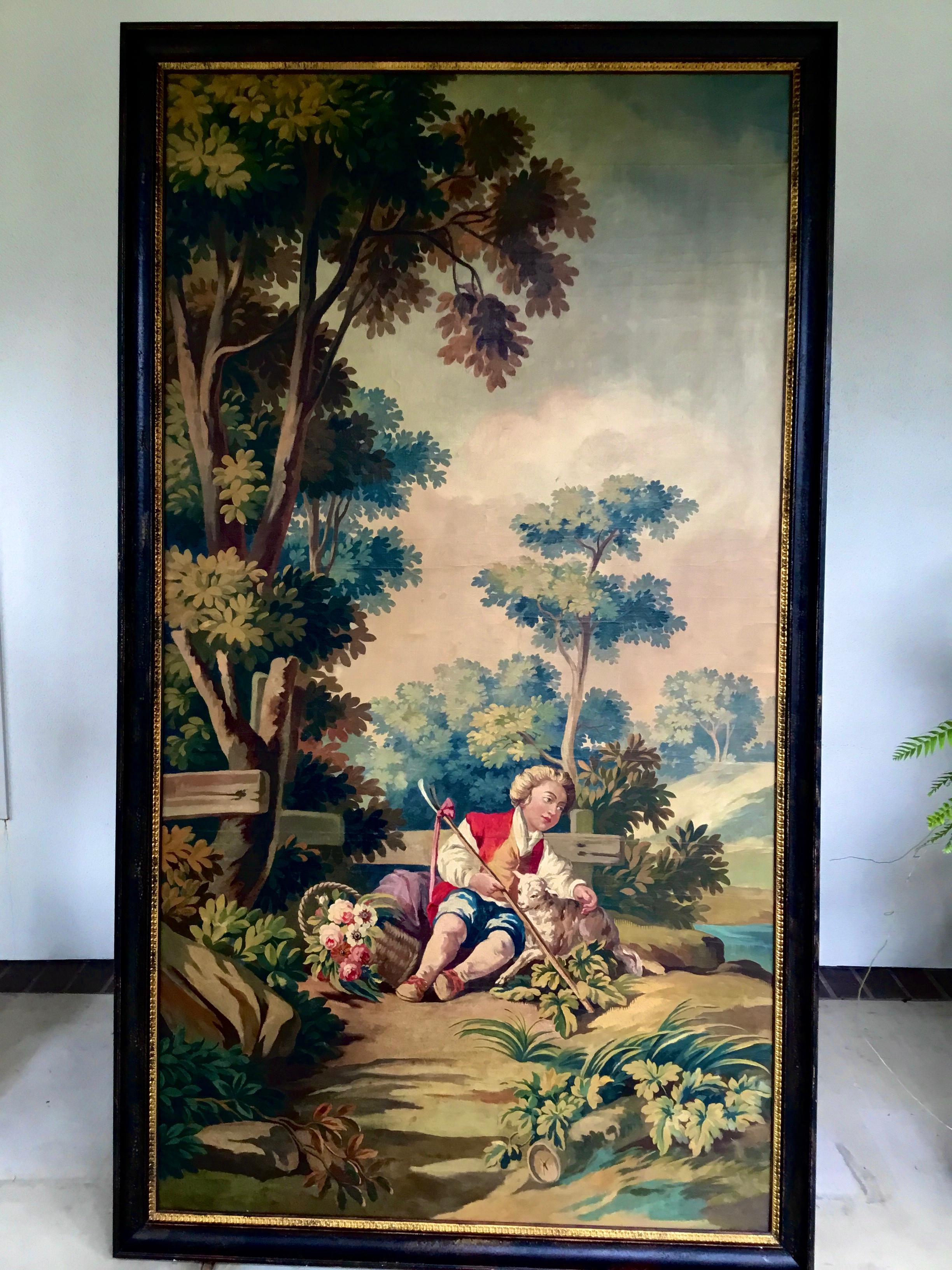 Pair of French Chateau Paintings of Children in a Garden Setting, 19th Century 4