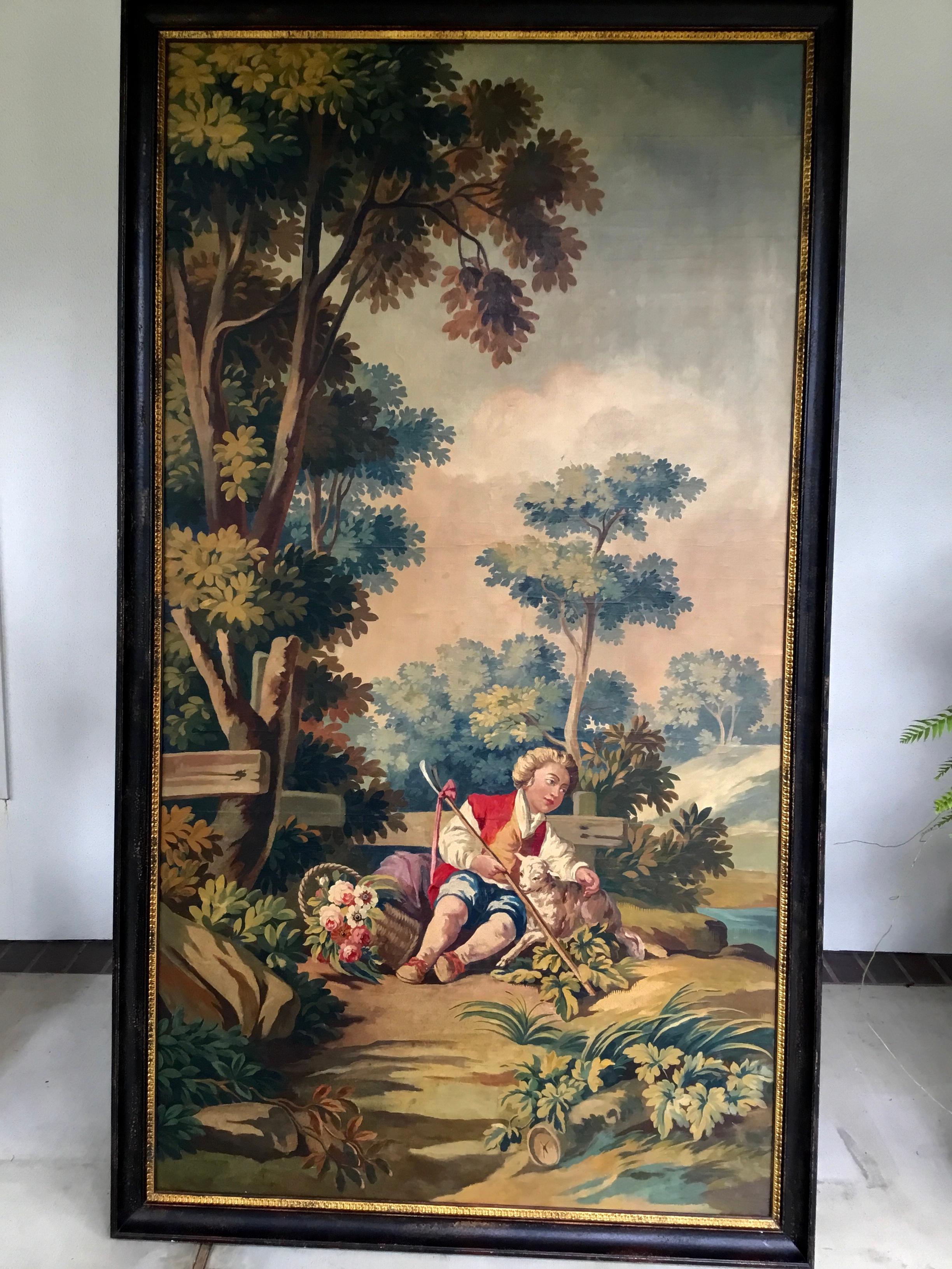 Pair of French Chateau Paintings of Children in a Garden Setting, 19th Century 5