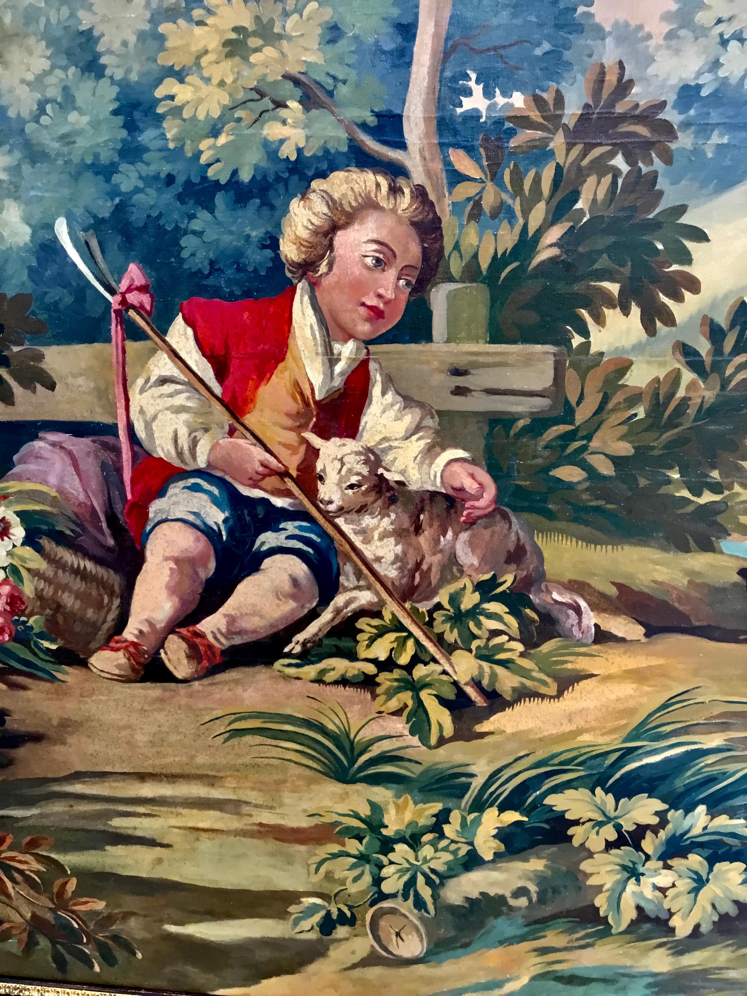 Pair of French Chateau Paintings of Children in a Garden Setting, 19th Century 6