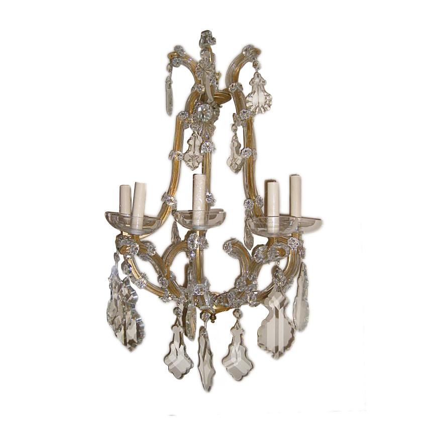 Pair of Large French Crystal Sconces In Good Condition For Sale In New York, NY
