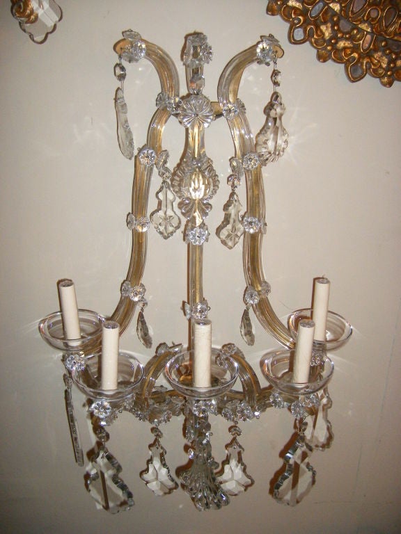 Early 20th Century Pair of Large French Crystal Sconces For Sale