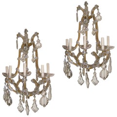 Pair of Large French Crystal Sconces