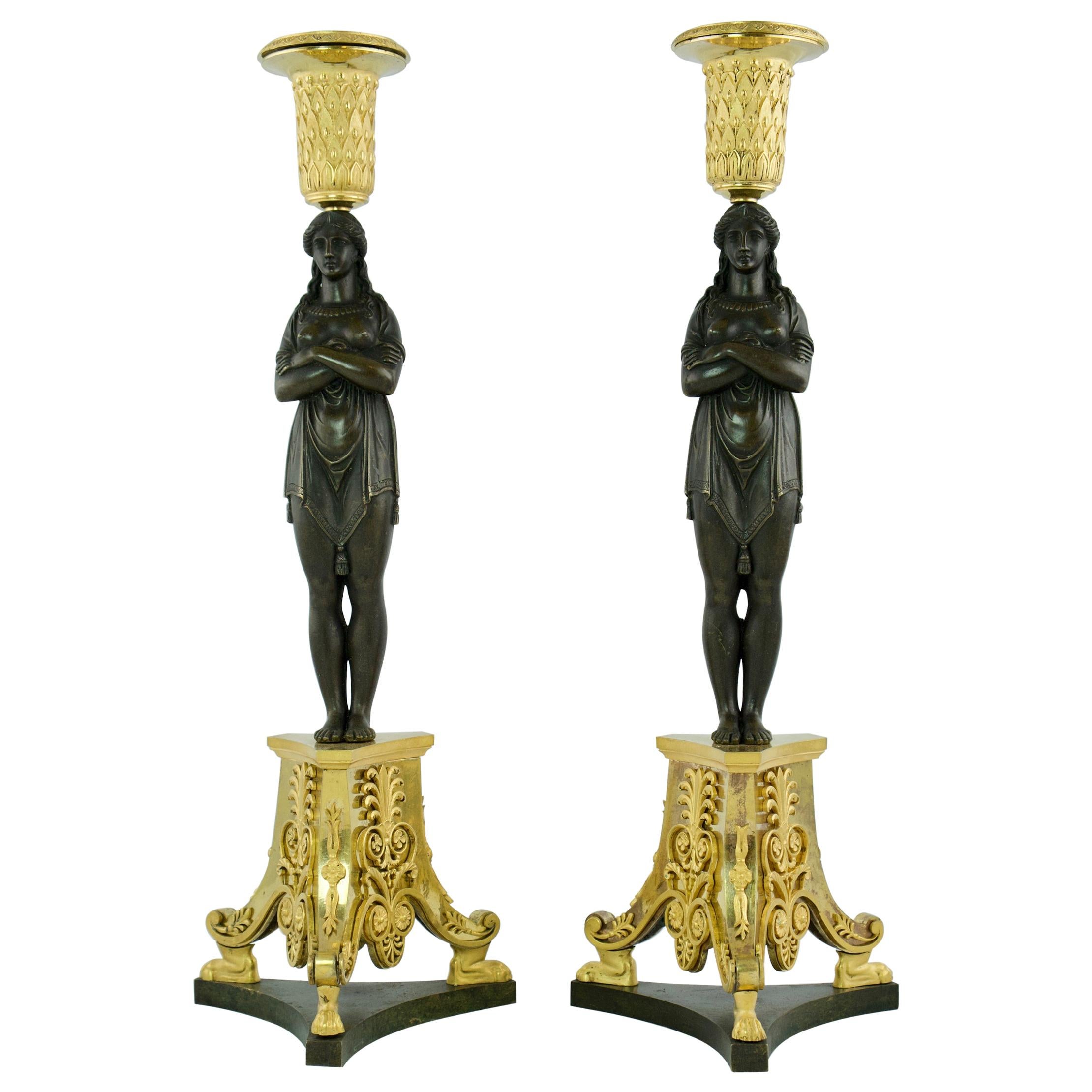 Pair of Large French Empire Candlesticks Made Around Year 1800