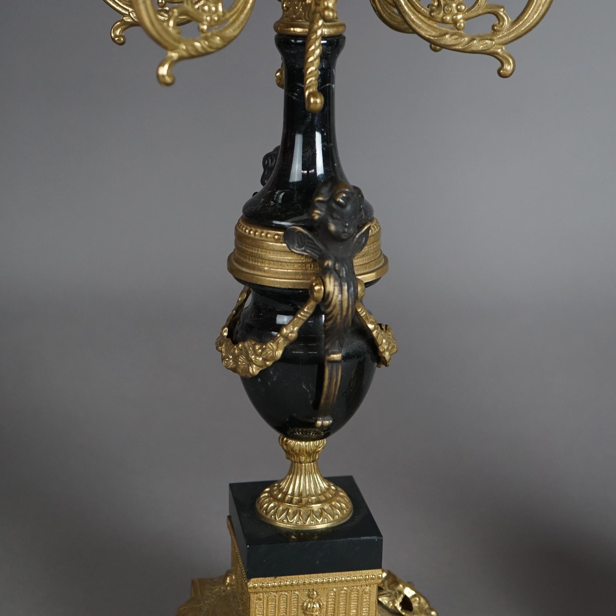 Pair of Large French Empire Style Gilt Bronze & Ebonized Figural Candelabra 20hC 3