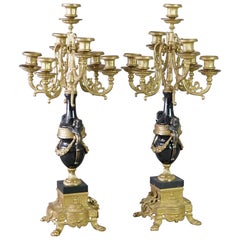 Pair of Large French Empire Style Gilt Bronze 
Ebonized Figural Candelabra 20hC
