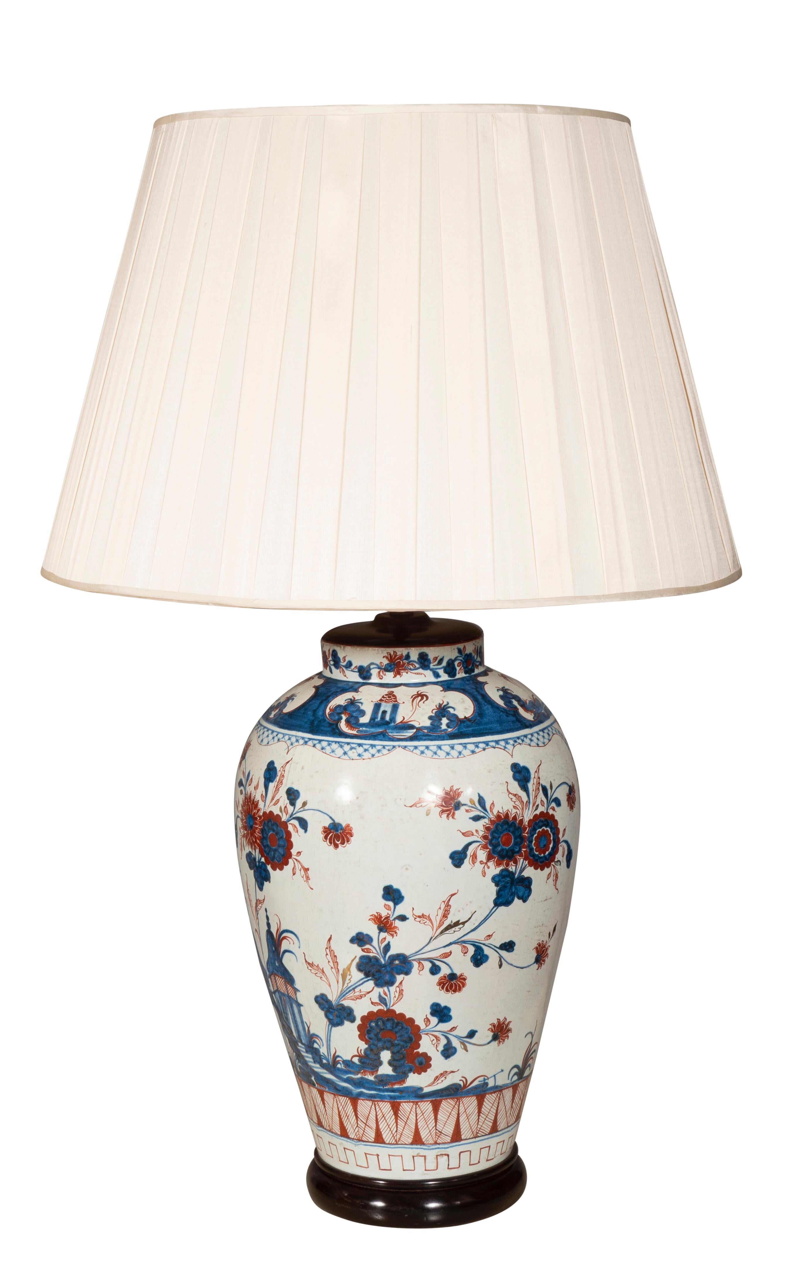 Pair of Large French Faience Table Lamps In Good Condition In Essex, MA