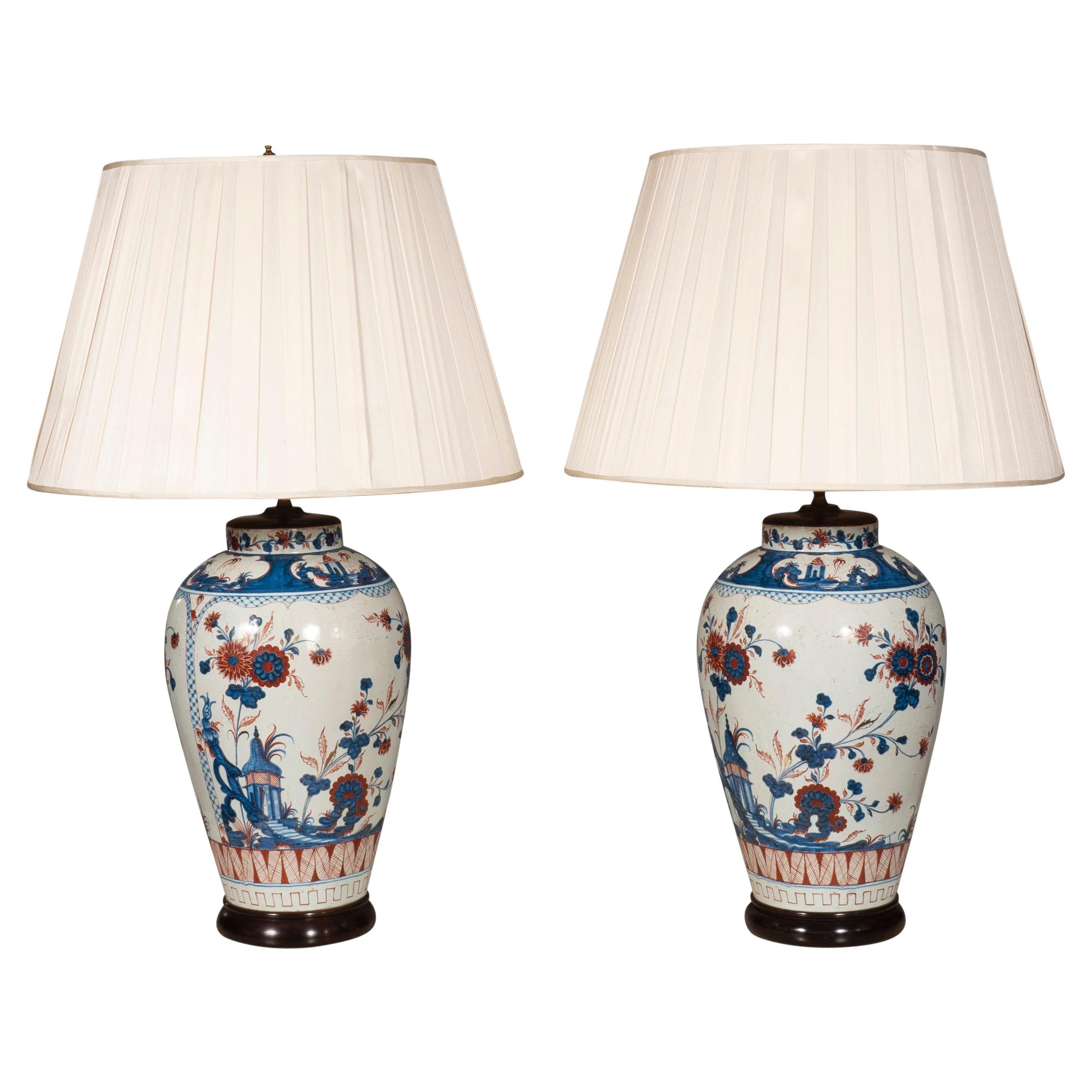 Pair of Large French Faience Table Lamps
