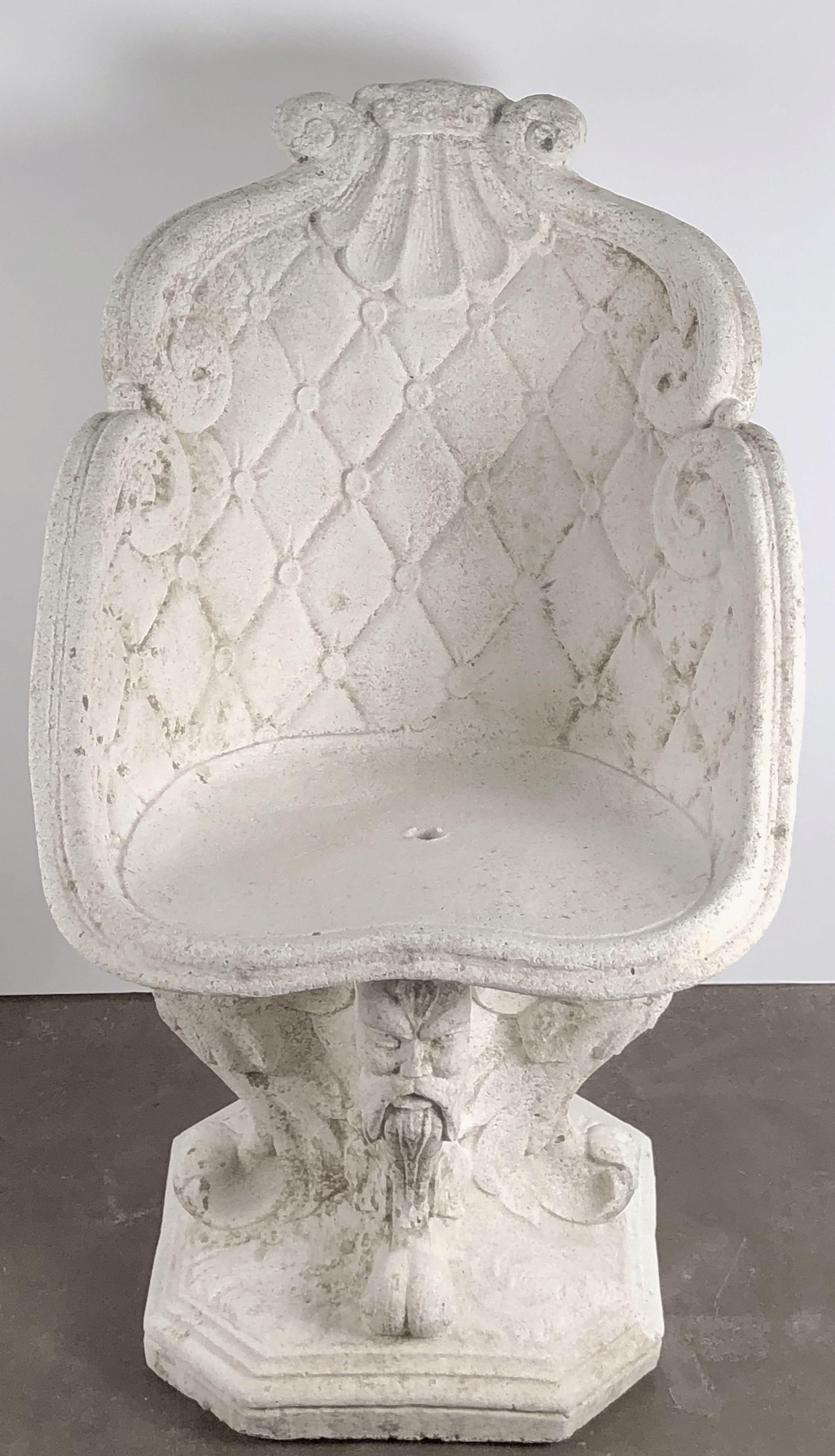 Pair of Large Italian Garden Stone Chairs - Individually Priced In Good Condition In Austin, TX