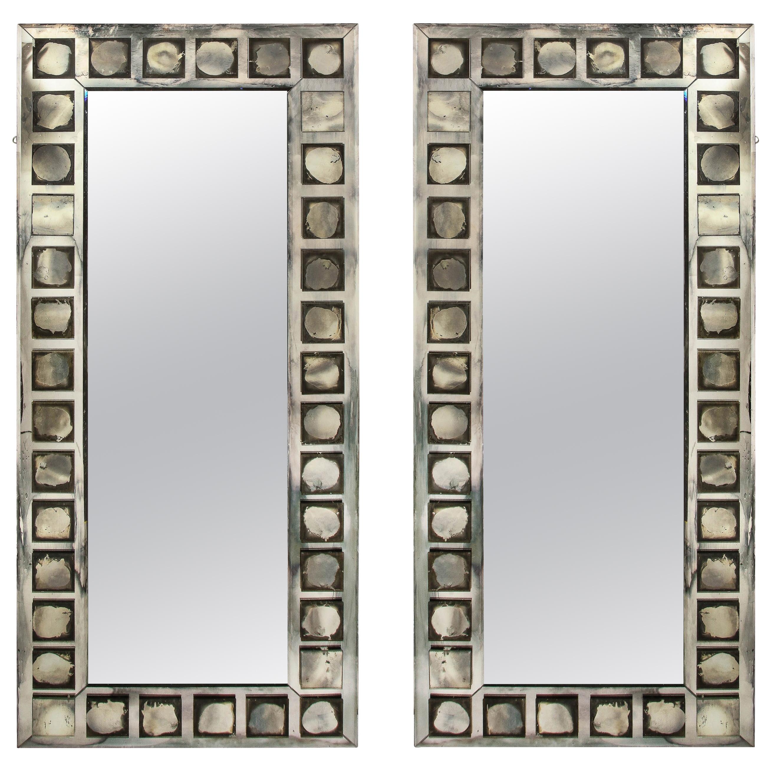 Pair of Large French Geometric Rectangular Mirrors