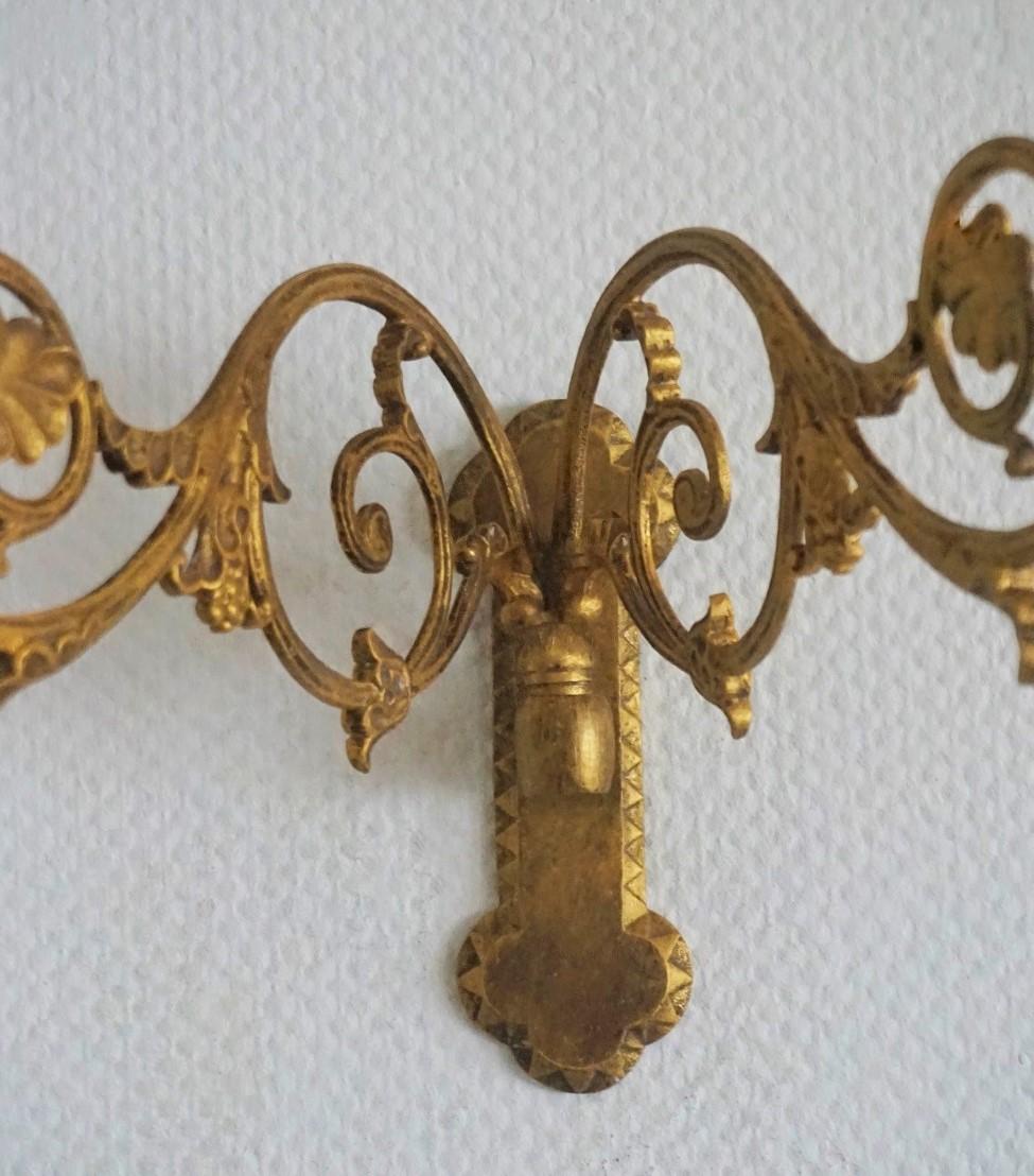 Pair of Large French Gilt Bronze Church Two-Arm Candle Sconces, Mid-19th Century For Sale 3