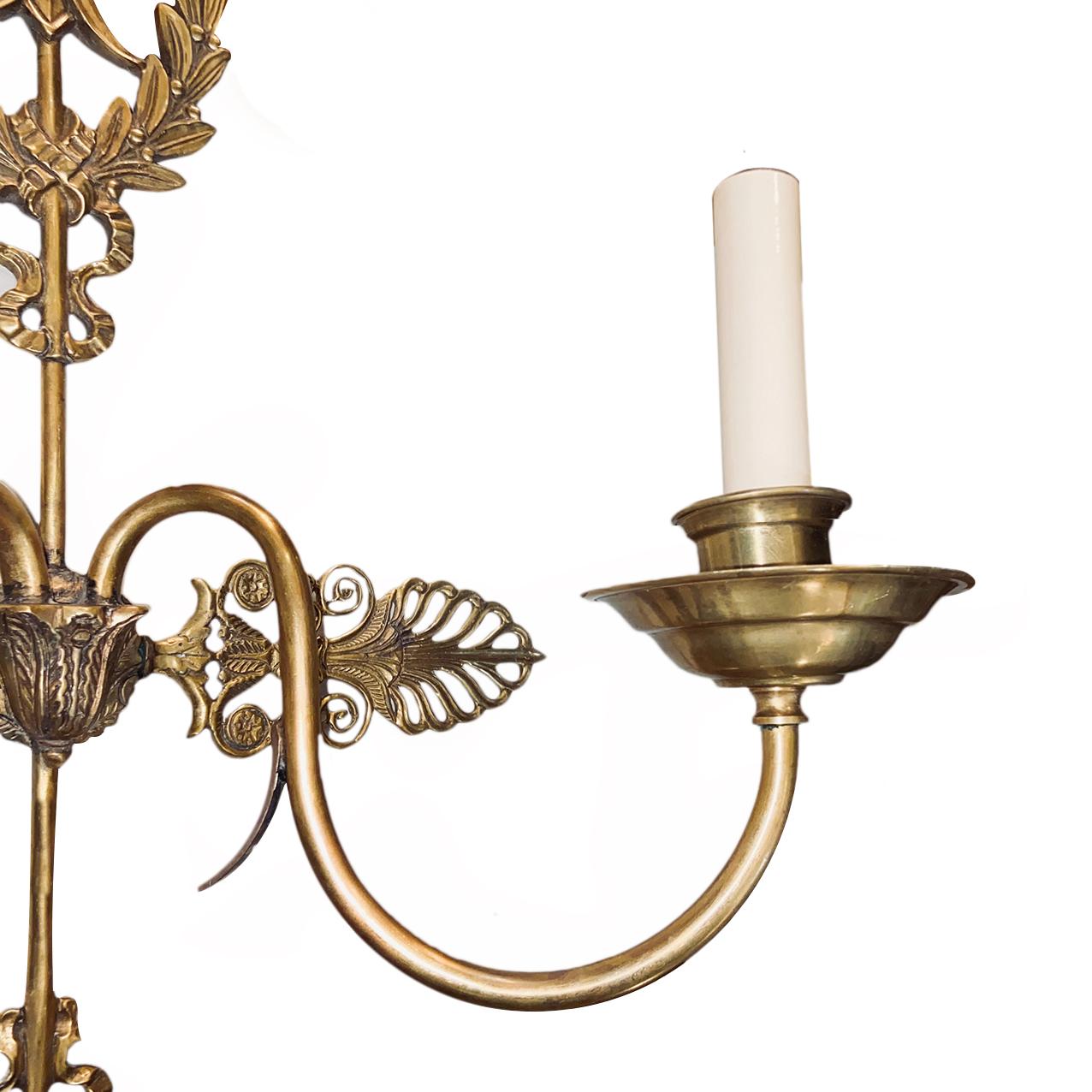 Pair of Large French Gilt Bronze Sconces For Sale 1