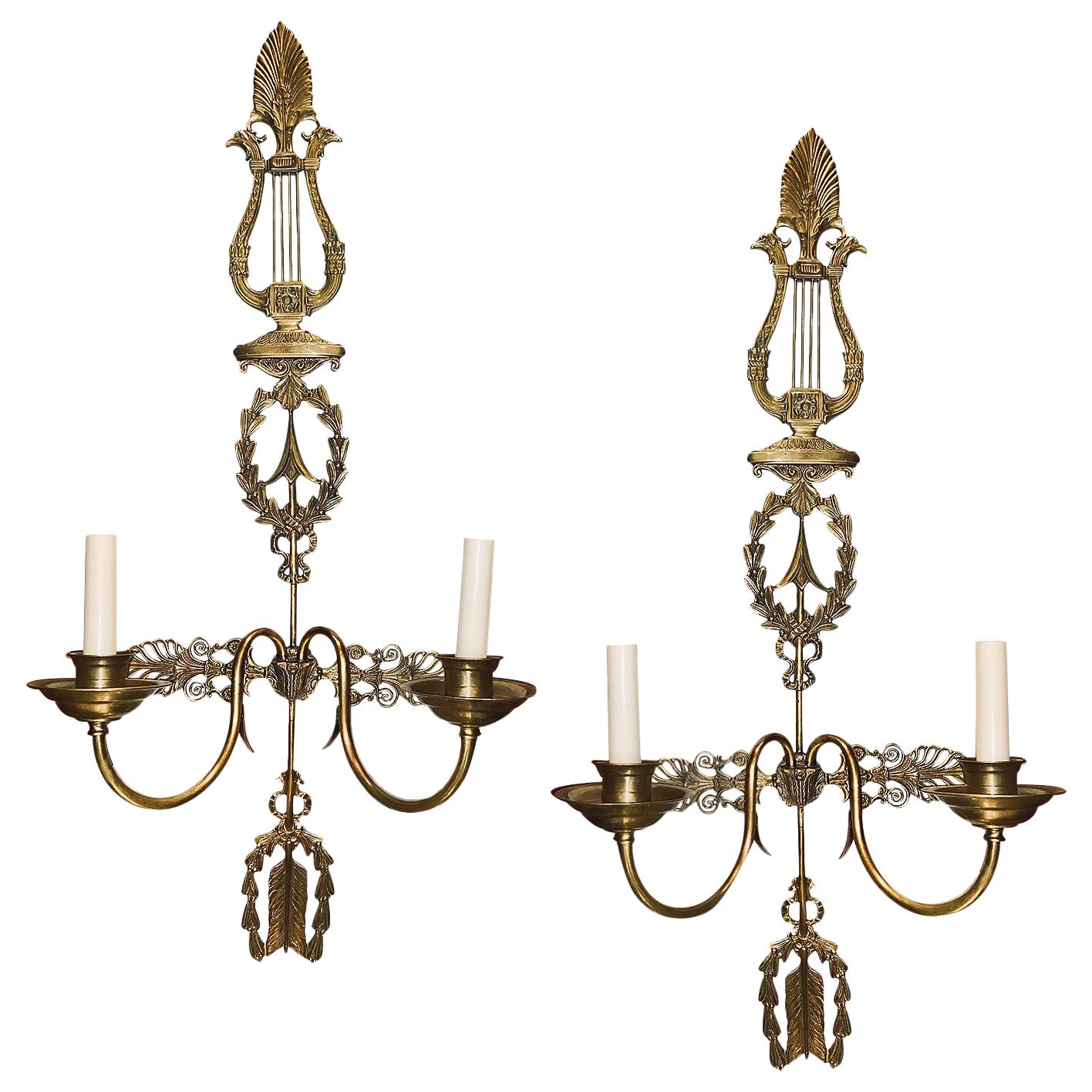 Pair of Large French Gilt Bronze Sconces For Sale