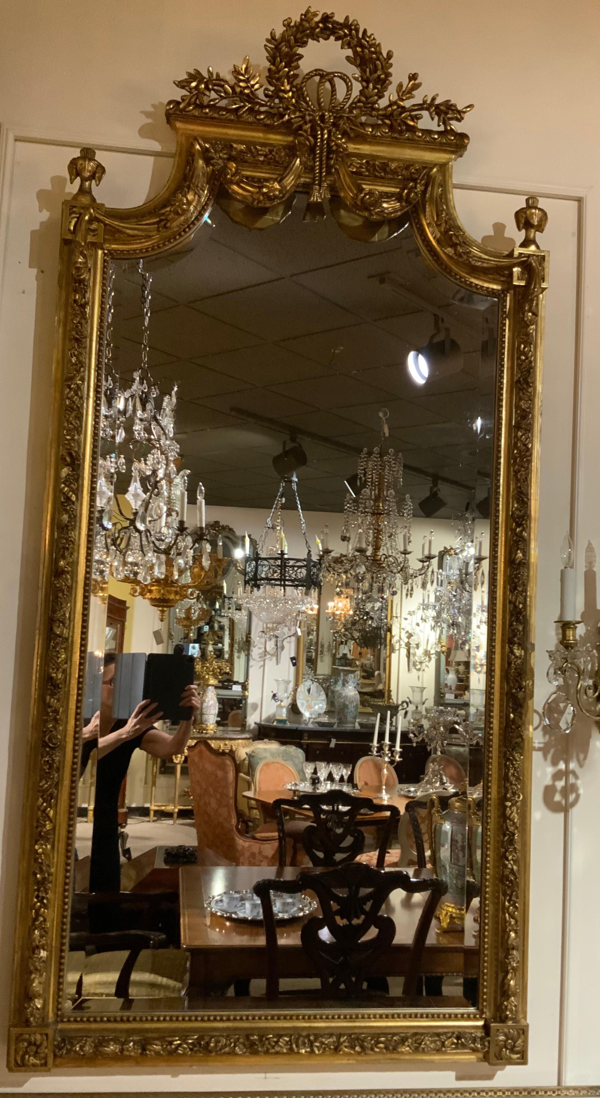 Pair of Large French Giltwood Pier Mirrors, 19th Century In Good Condition In Houston, TX