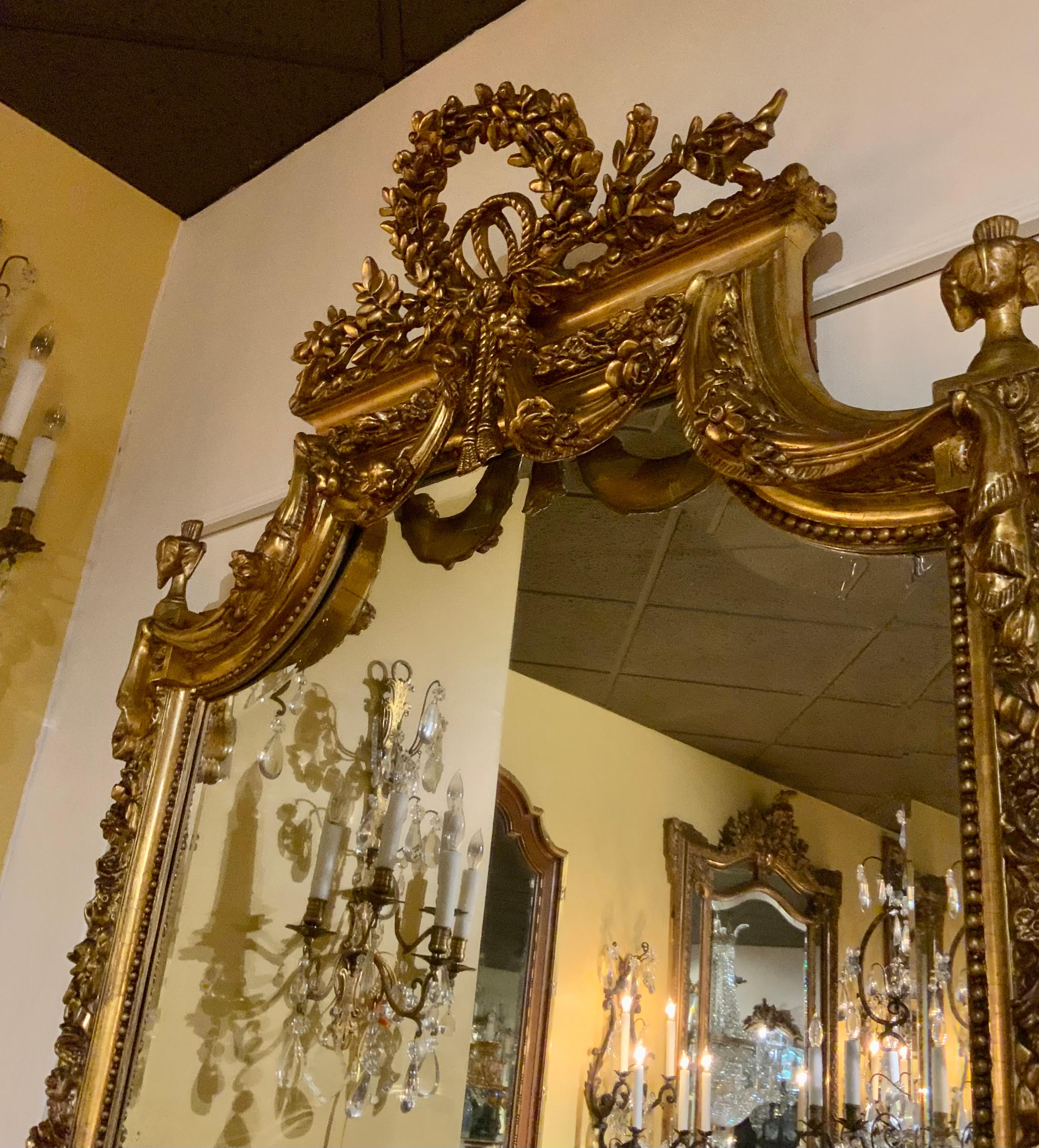 Pair of Large French Giltwood Pier Mirrors, 19th Century 1