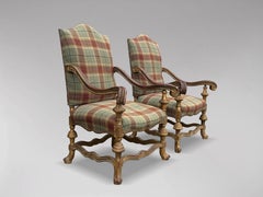 Pair of Large French Giltwood Throne Armchairs