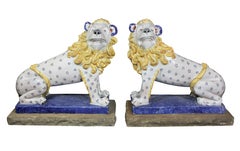 Pair of Large French Glazed Pottery Lions