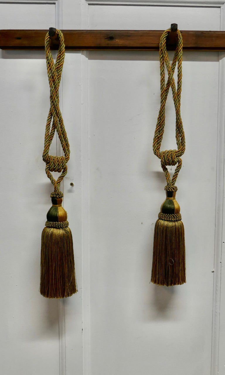 Pair of Large French Gold Silk Handmade Tassels, Passementerie Curtain