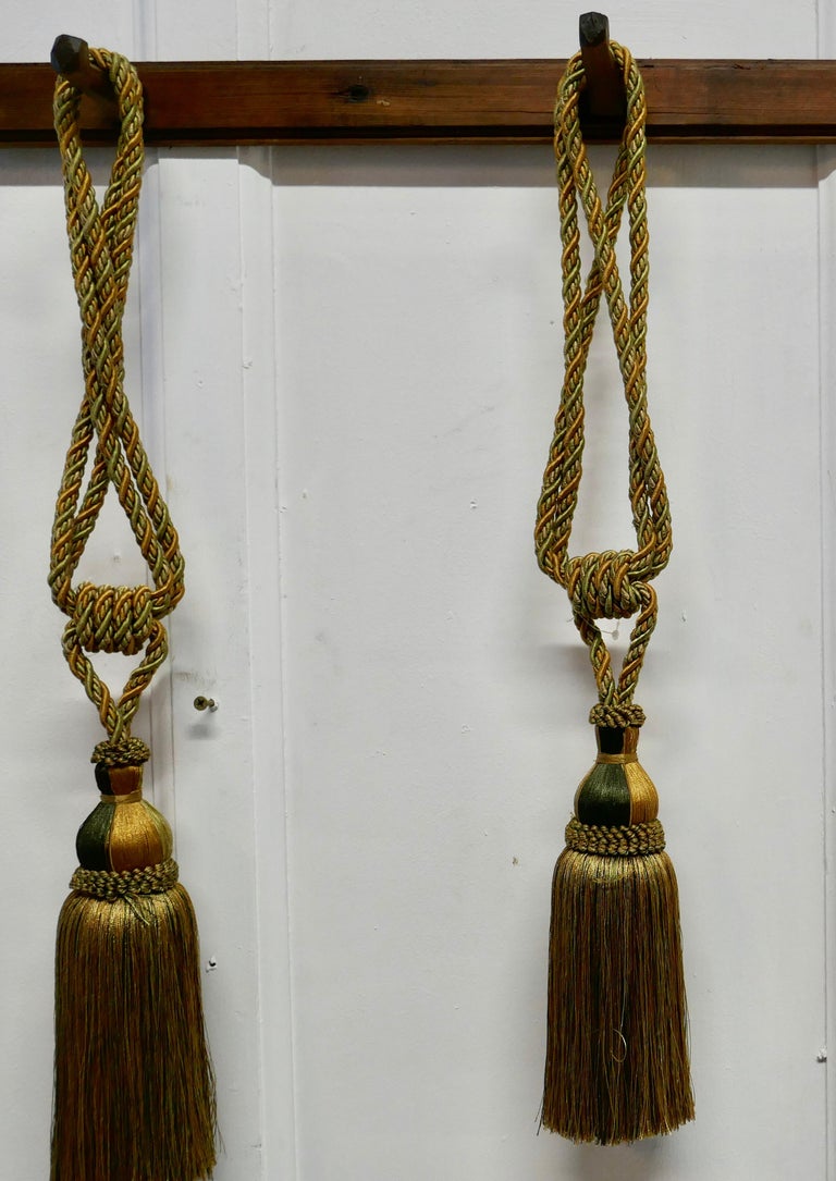 Pair of Large French Gold Silk Handmade Tassels, Passementerie Curtain