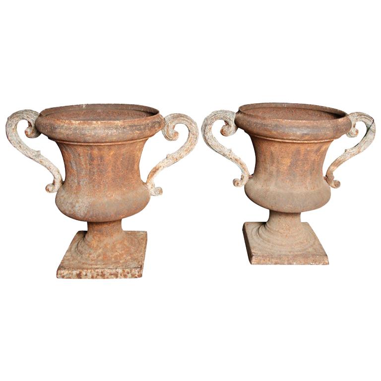 Pair of 19th Century Large French Iron Urns For Sale