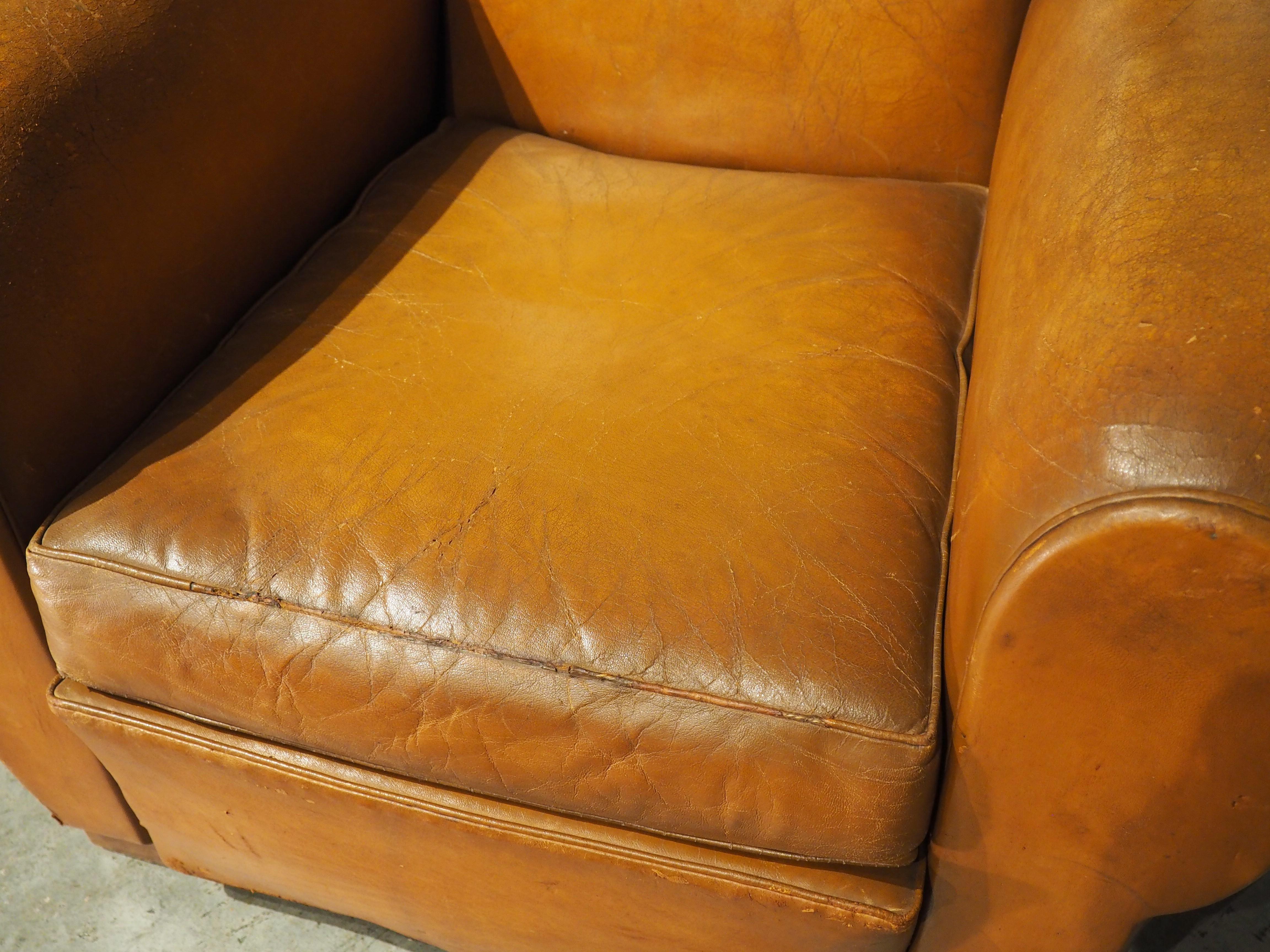 Pair of Large French Leather Club Chairs, Circa 1950 7