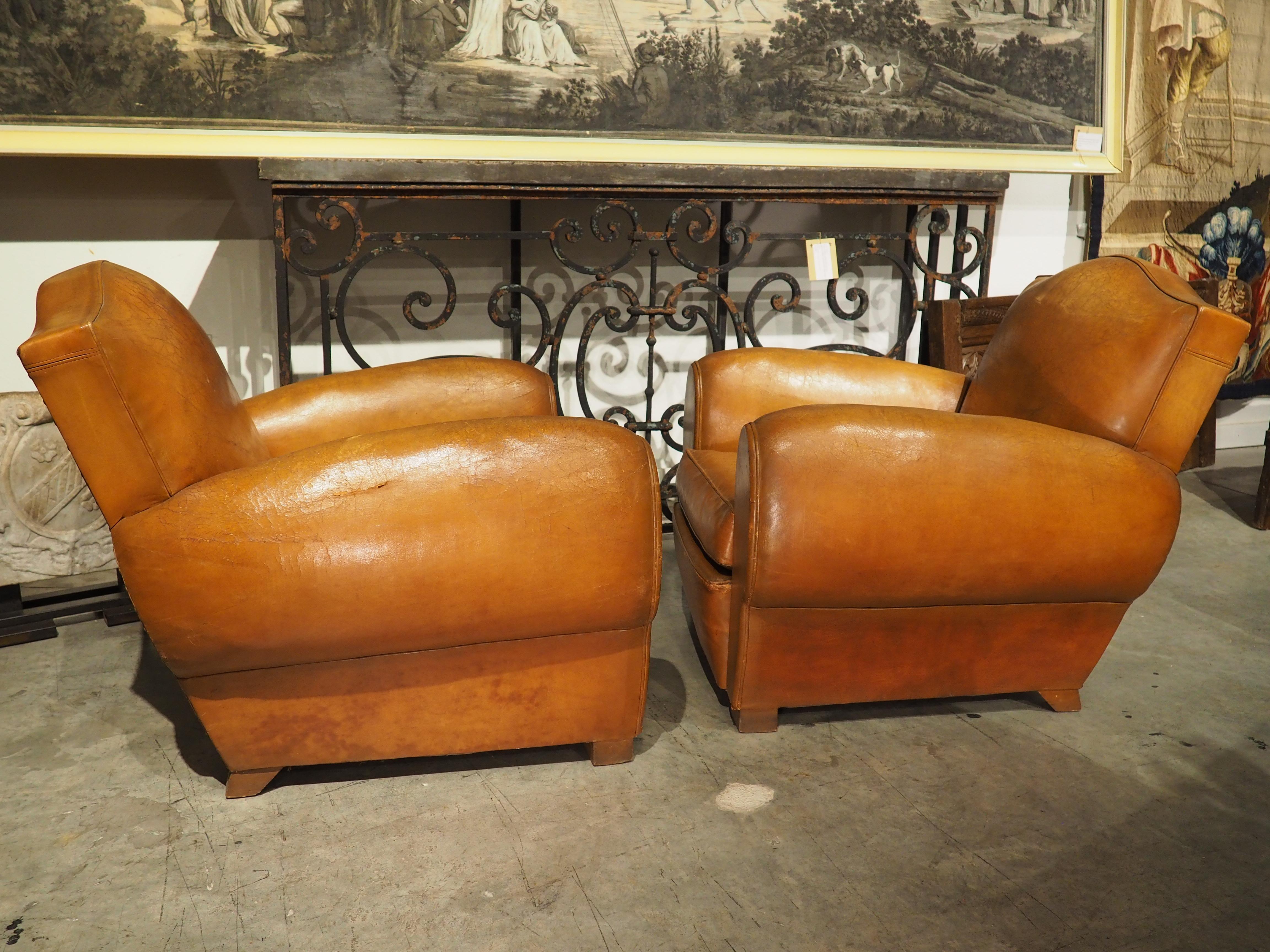 Pair of Large French Leather Club Chairs, Circa 1950 8