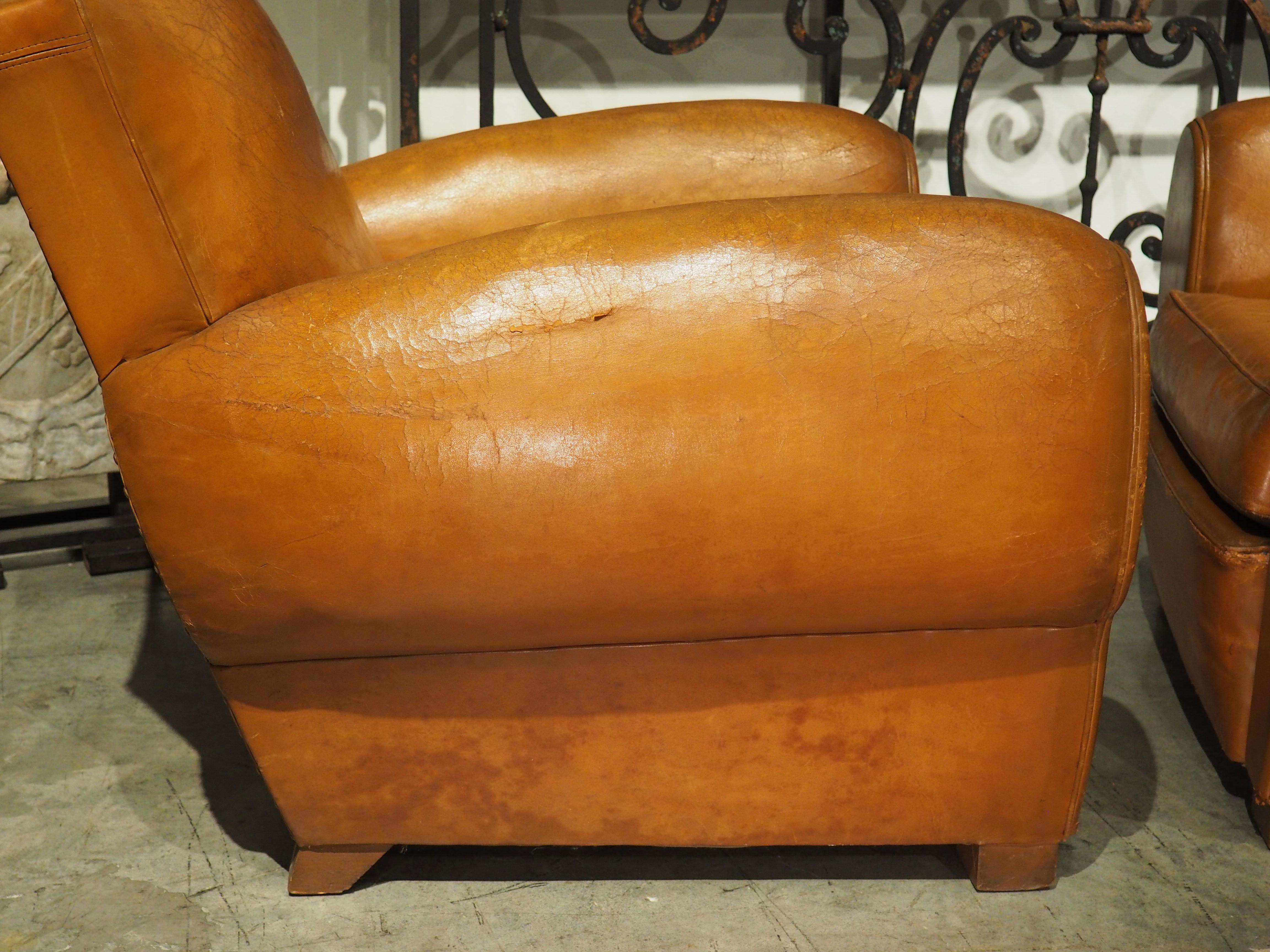 Pair of Large French Leather Club Chairs, Circa 1950 9