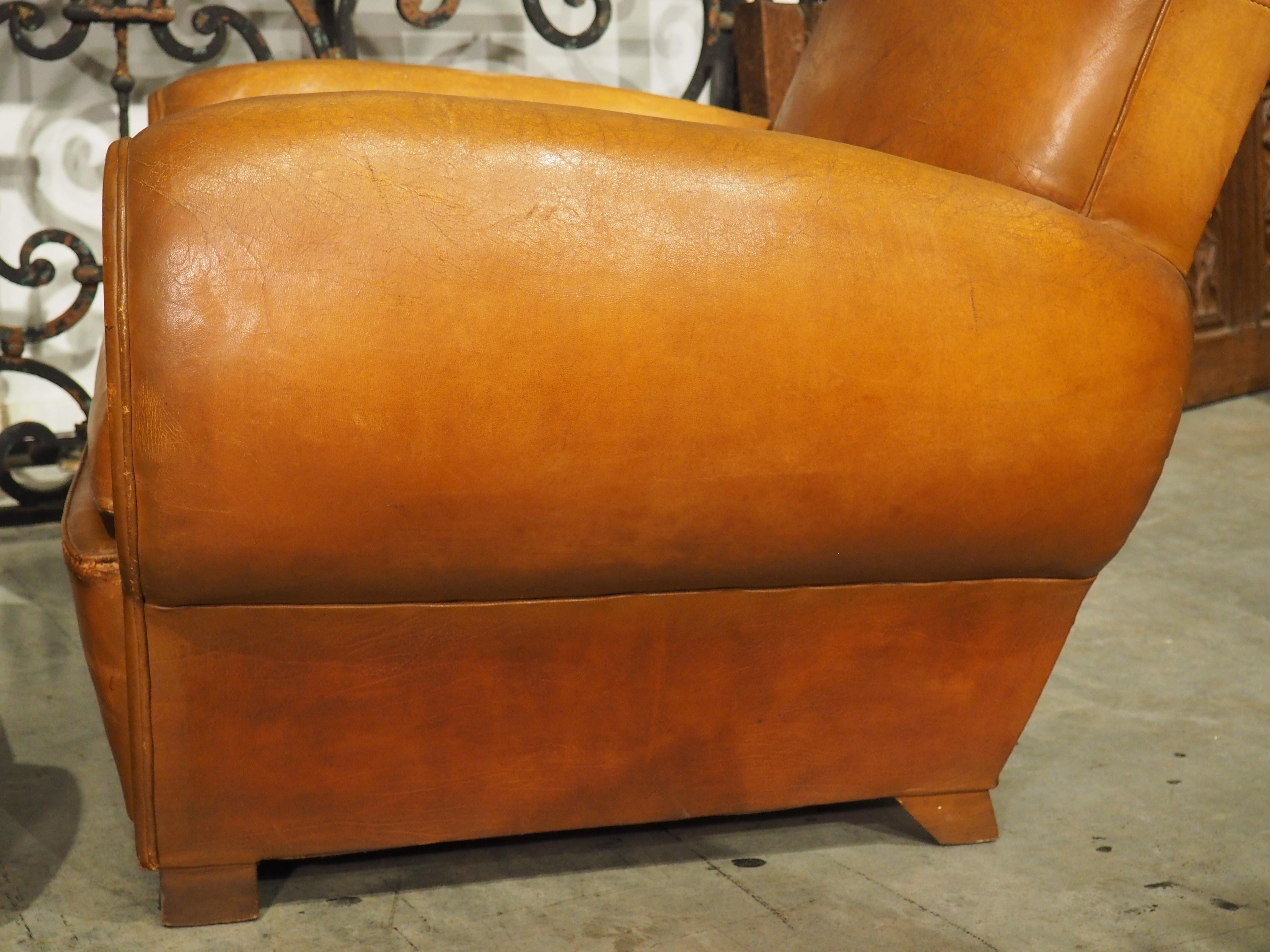 Pair of Large French Leather Club Chairs, Circa 1950 10