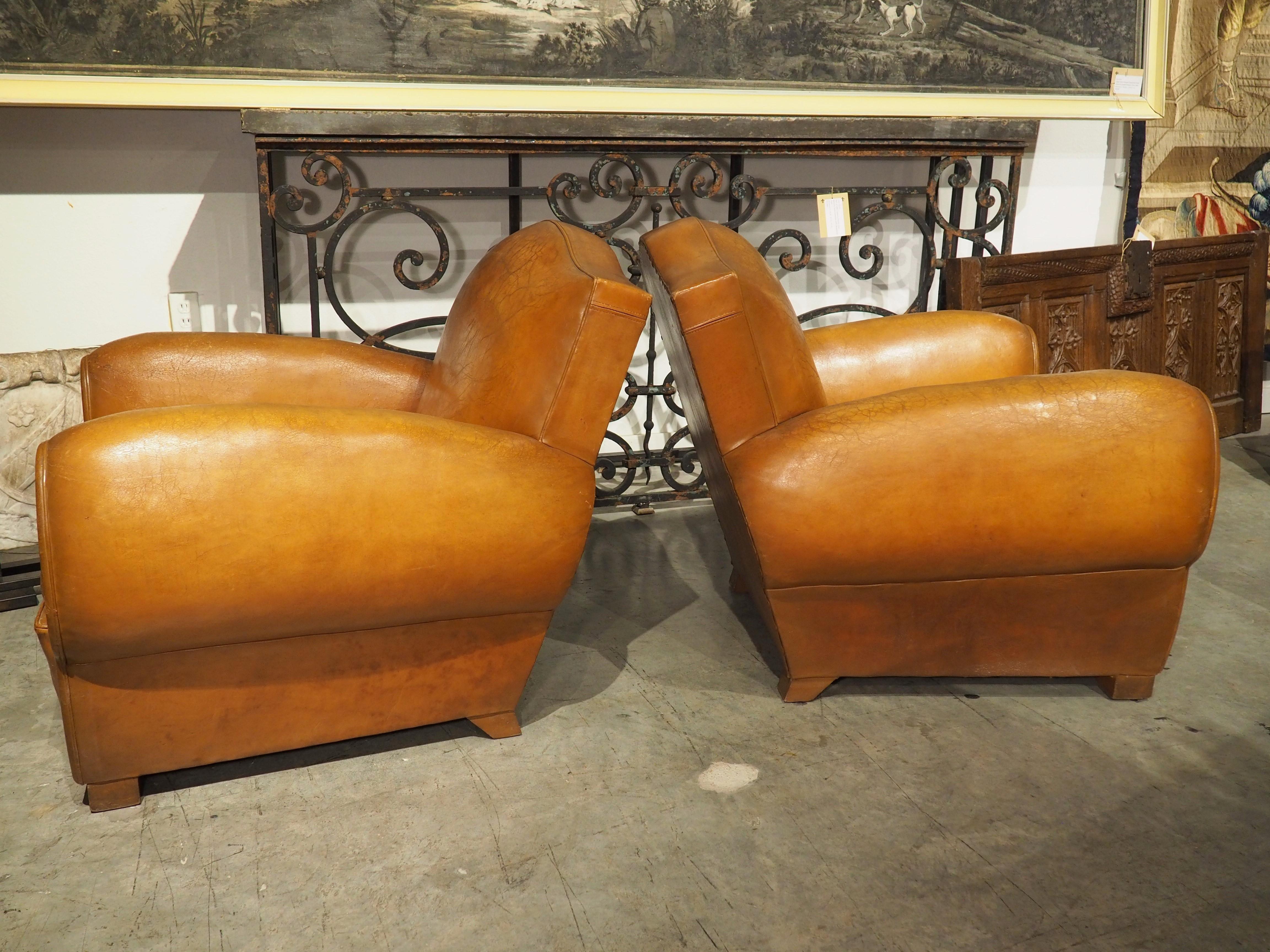 Pair of Large French Leather Club Chairs, Circa 1950 11